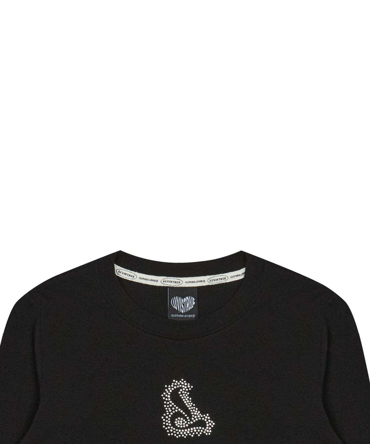 러브이즈트루(LUVISTRUE) CURVED L HOTFIX TEE(BLACK)