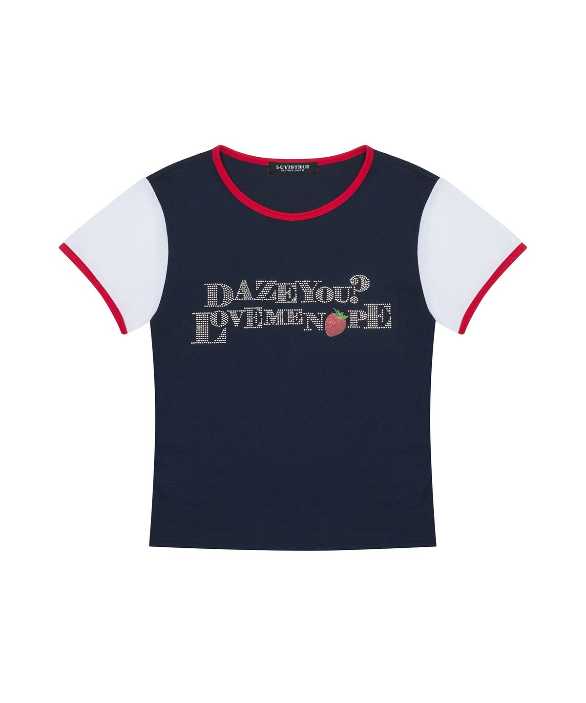 러브이즈트루(LUVISTRUE) IM STRAWBERRY LETTERING TEE(NAVY)
