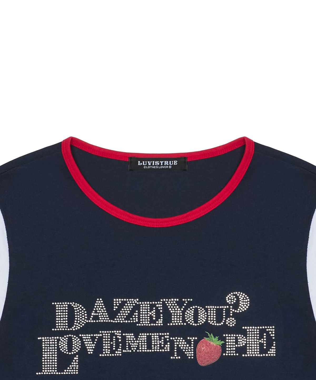 러브이즈트루(LUVISTRUE) IM STRAWBERRY LETTERING TEE(NAVY)