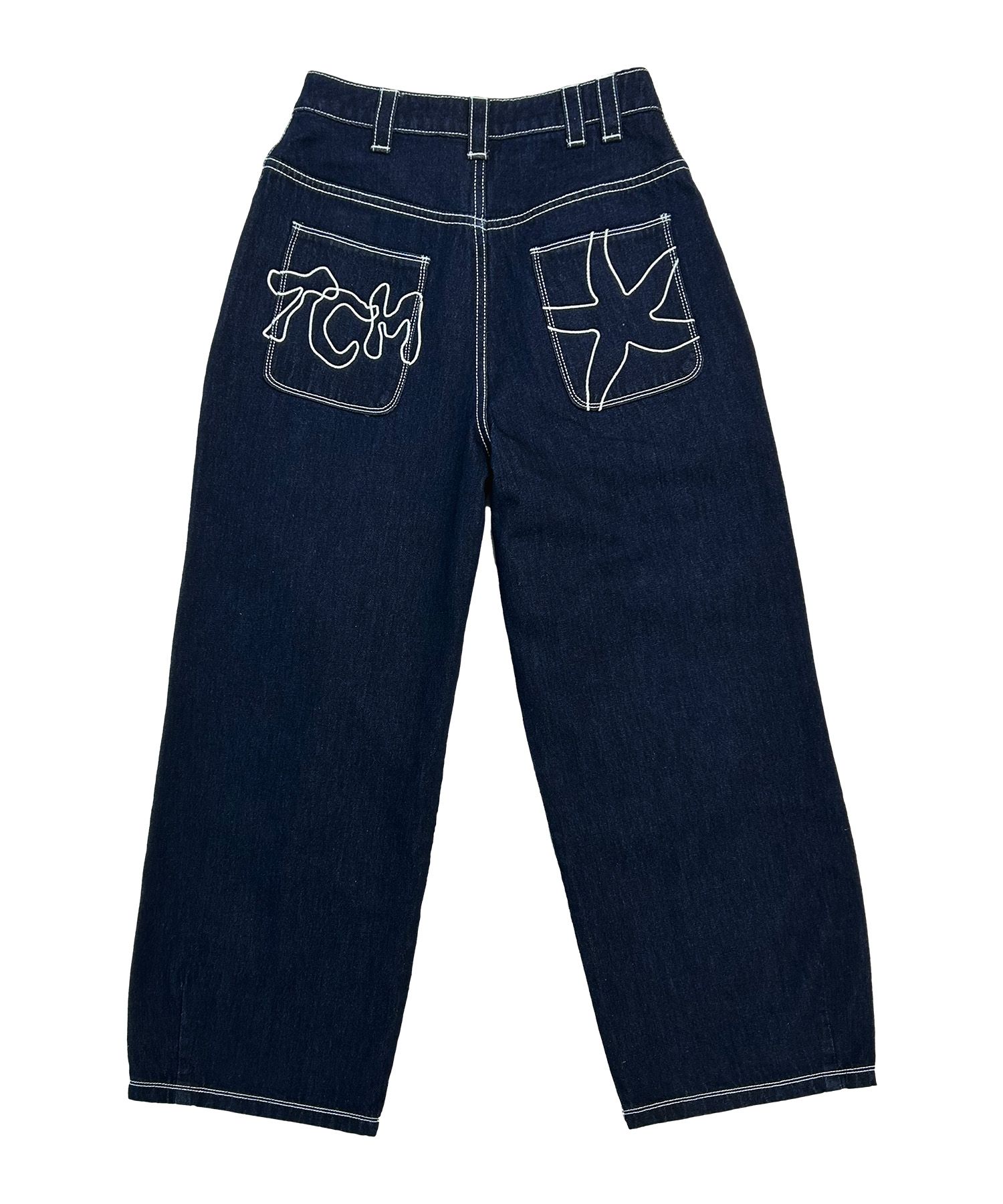MUSINSA | THE COLDEST MOMENT TCM back logo denim pants (navy)