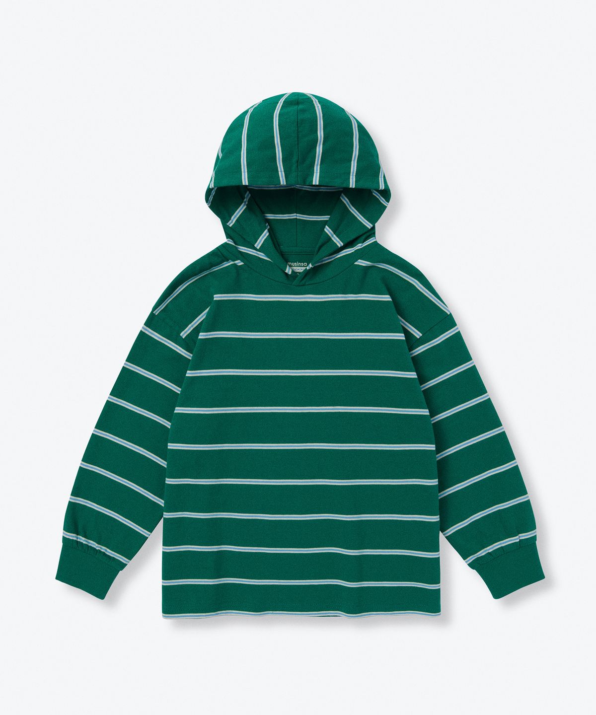 무신사 스탠다드 키즈(MUSINSA STANDARD KIDS) 멀티 스트라이프 후디드 긴소매 티셔츠 [그린]