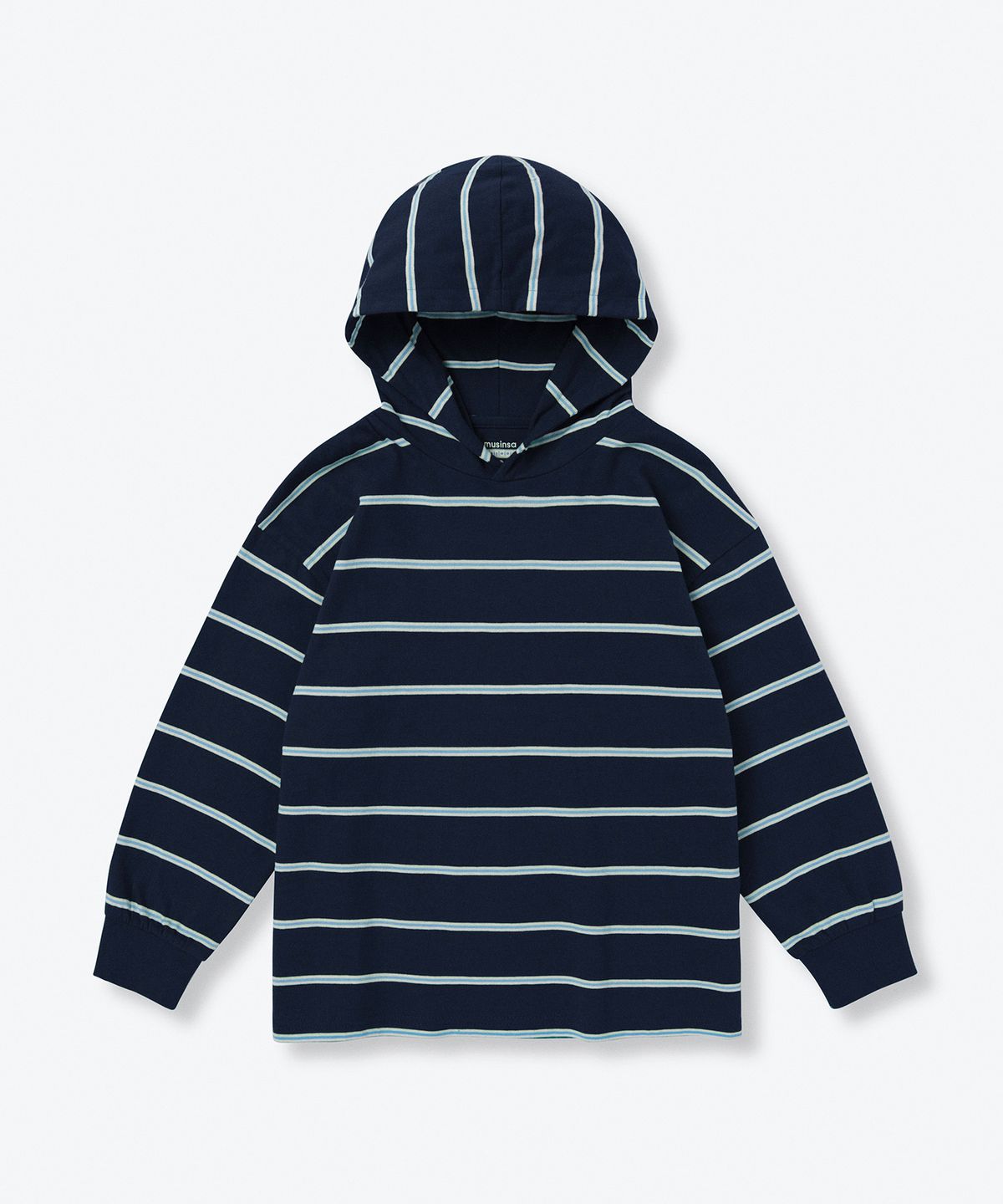 무신사 스탠다드 키즈(MUSINSA STANDARD KIDS) 멀티 스트라이프 후디드 긴소매 티셔츠 [네이비]