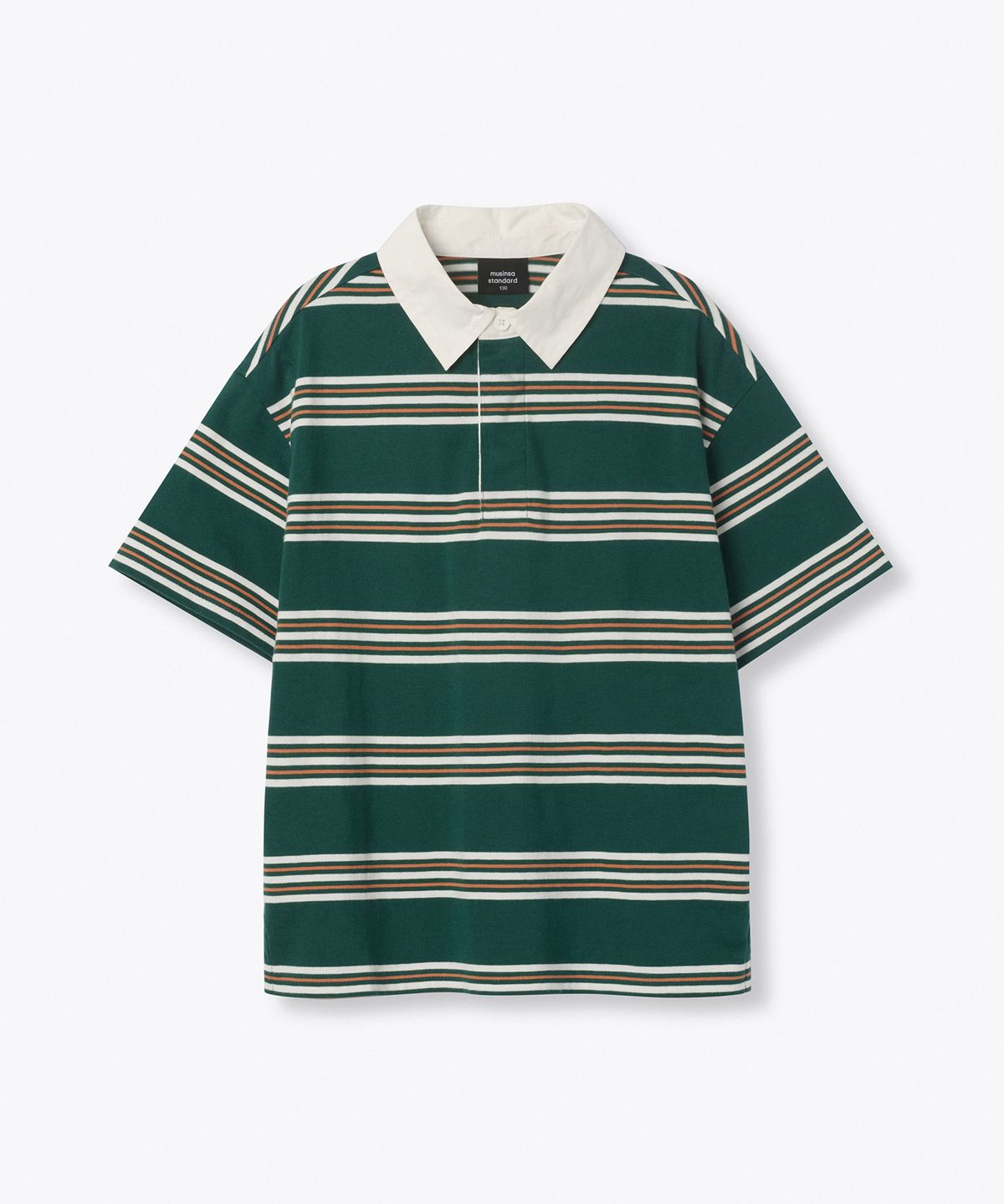 무신사 스탠다드 키즈(MUSINSA STANDARD KIDS) 멀티 스트라이프 반소매 럭비 셔츠1 [그린]
