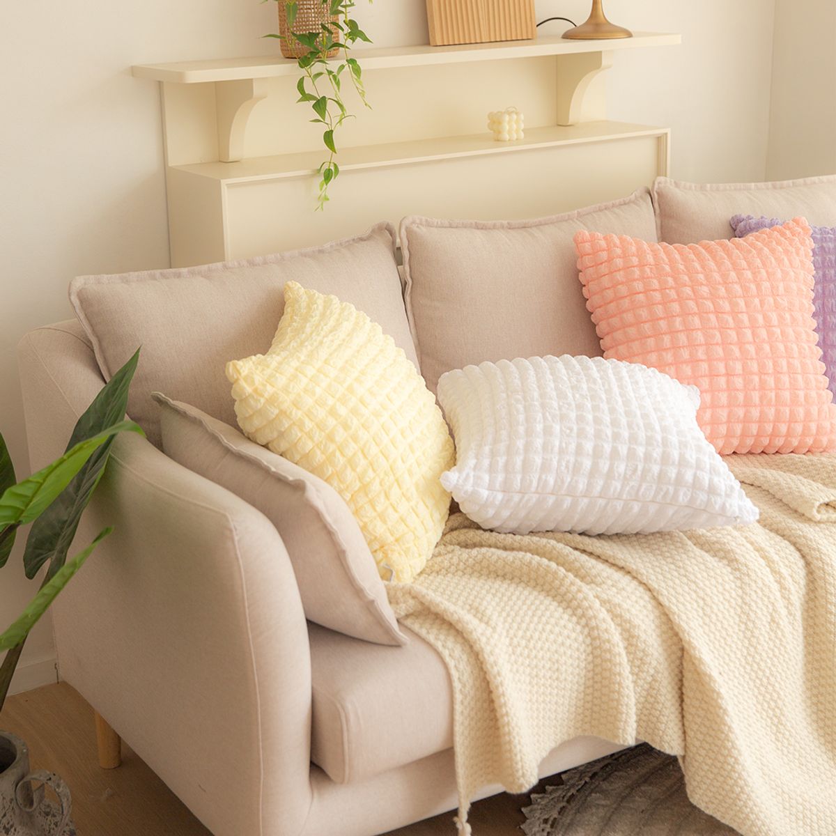 쿠션이야기(CUSHIONSTORY) 팝콘 쿠션 커버 밀크 화이트  45x45