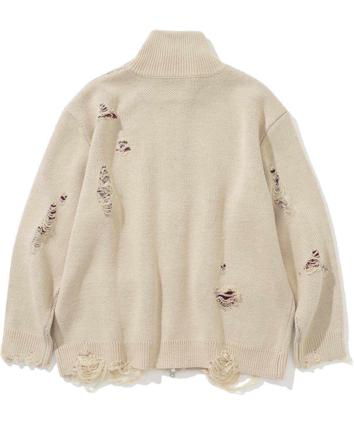 낫포너드(NOT4NERD) Flying Horn Destoryed Knit Zip Up - Beige