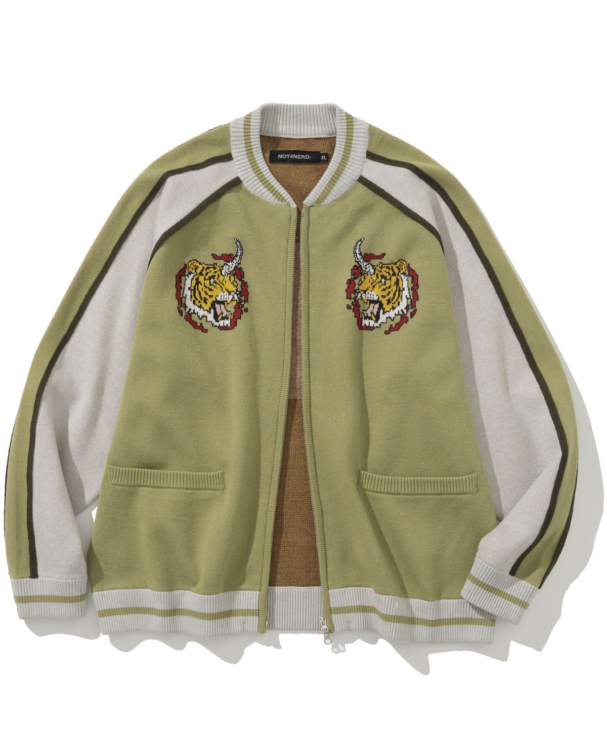 낫포너드(NOT4NERD) Horned Tiger Souvenir Knit Zip Up - Green