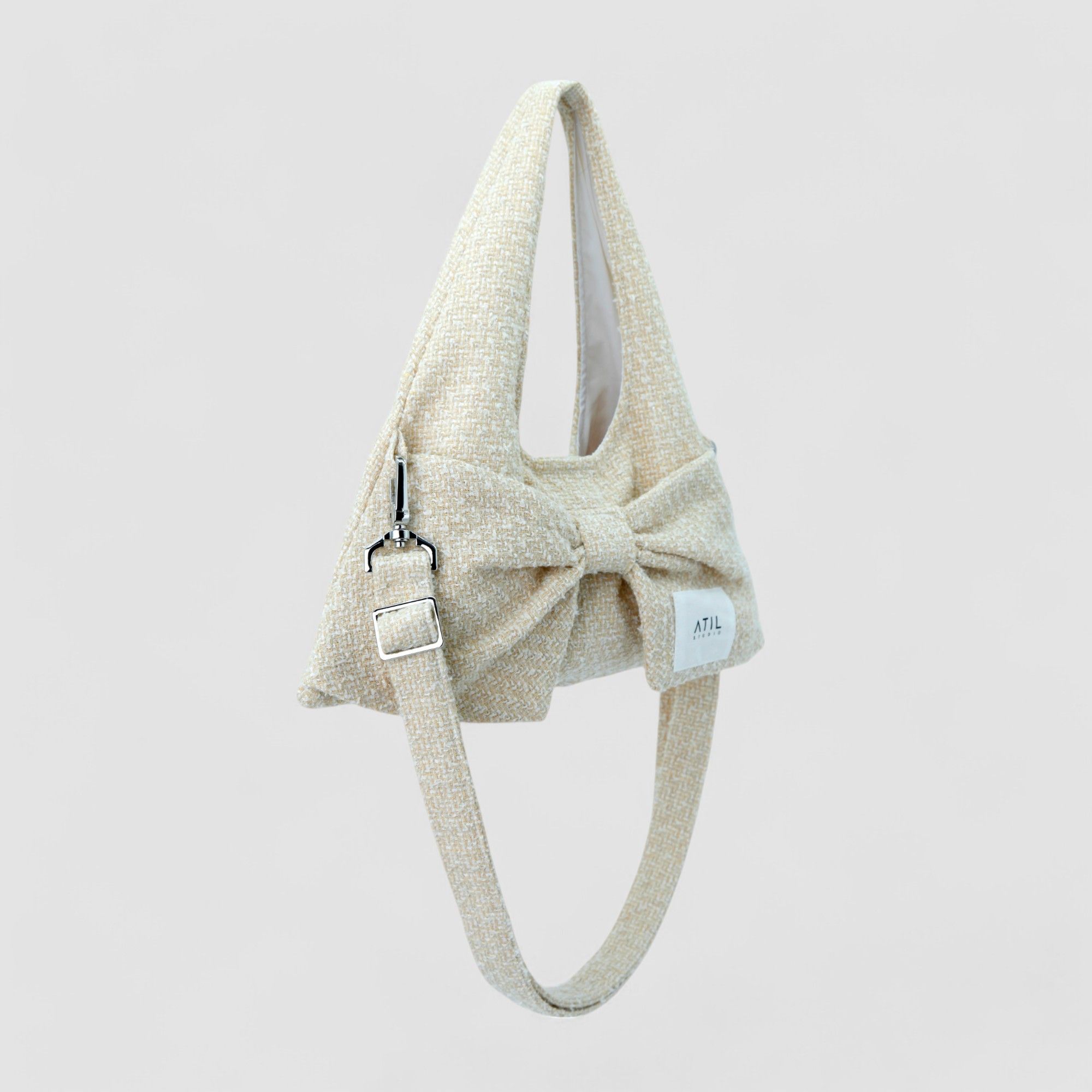 韓国ブランド ATIL STUDIO ツィード ミニリボン バッグ イエロー MUSINSA | ATIL STUDIO Tweed Mini Ribbon Hobo Dot & Crossbody