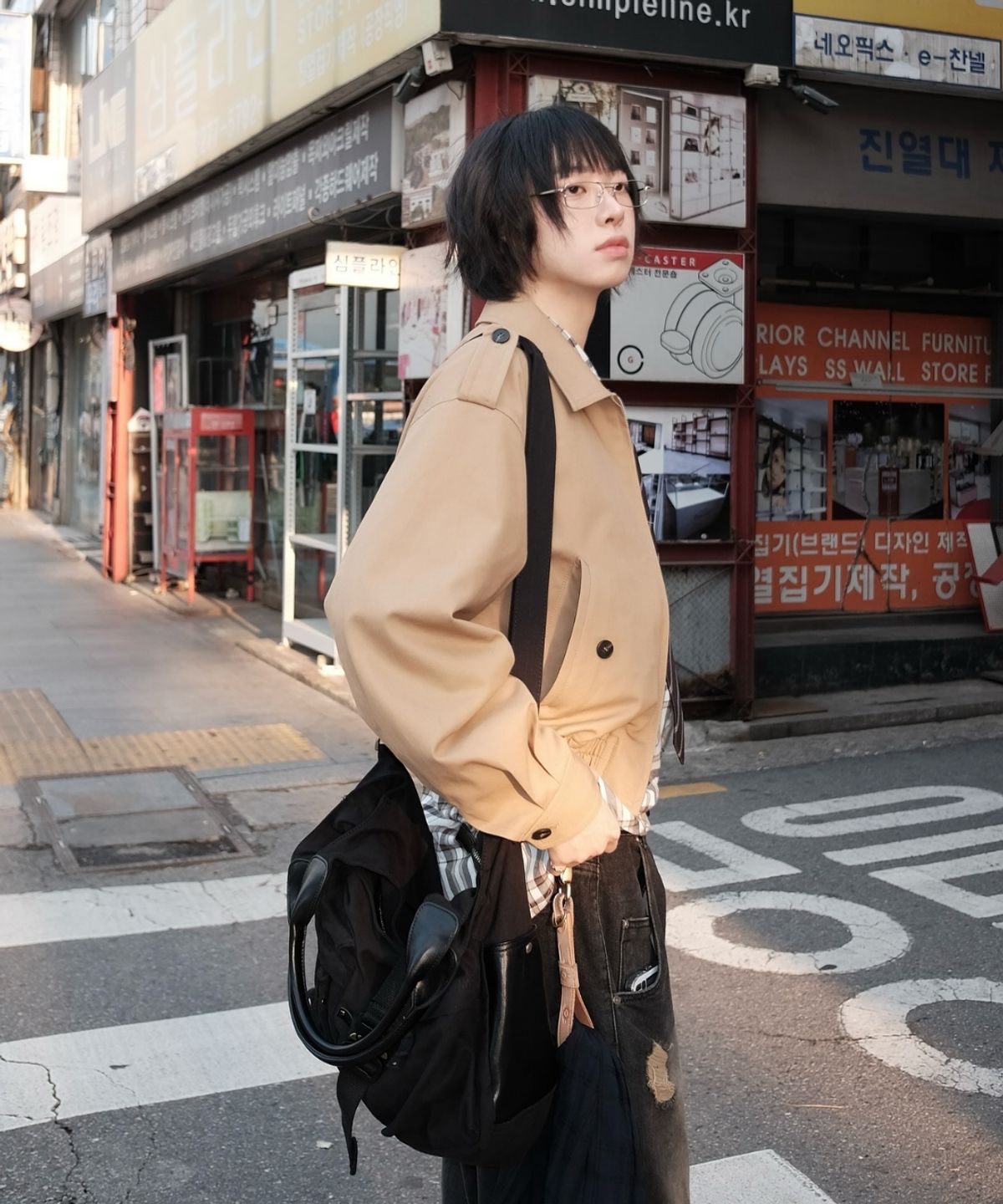 레더리(LEATHERY) 버클드 코튼 크로스 토트백 [BLACK]