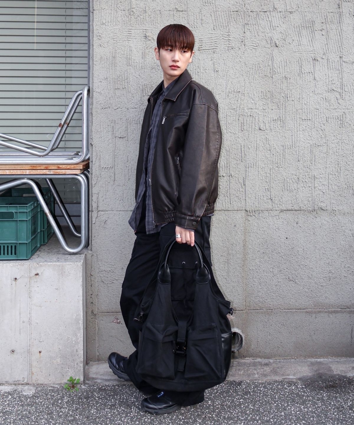 레더리(LEATHERY) 버클드 코튼 크로스 토트백 [BLACK]