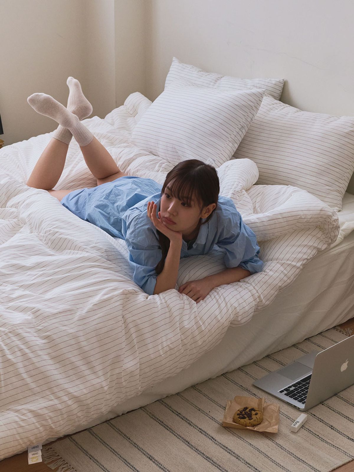 깃든(GITDEN) 순면 클로버 핀 스트라이프 차렵이불세트 SS/Q