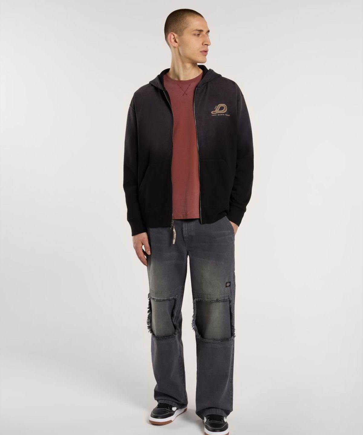 디키즈(DICKIES) 워시드 스네이크 후드 집업 Black