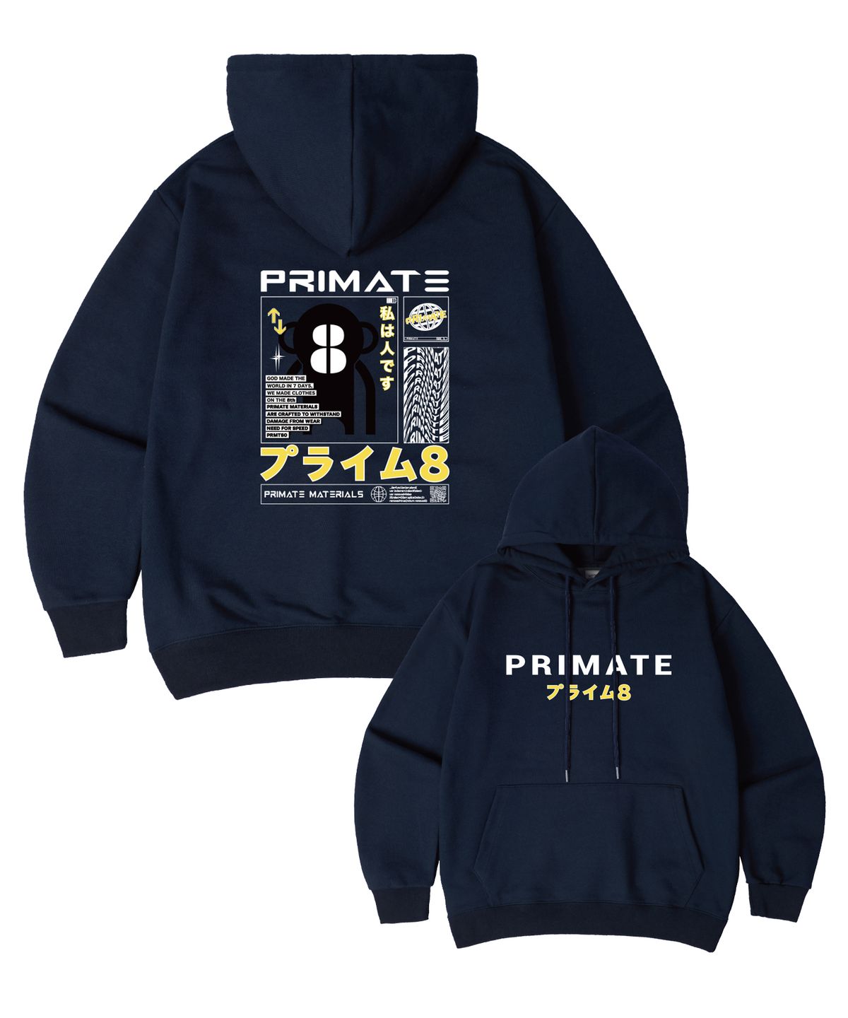 프라임에이트(PRIMATE) [기모/NO기모] WUKONG 오버핏 후드 티셔츠 8 COLORS