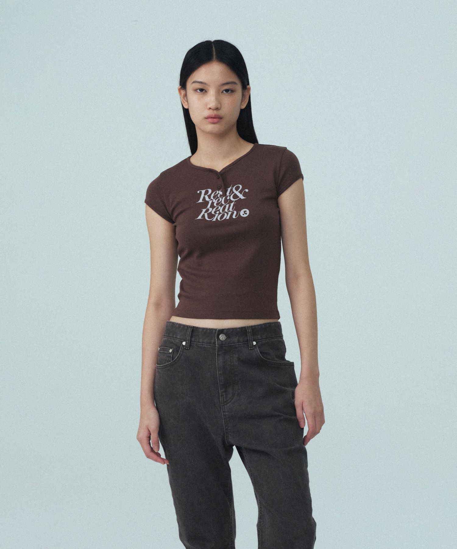 MUSINSA | REST&RECREATION CAP SLEEVE T-SHIRT - BROWN