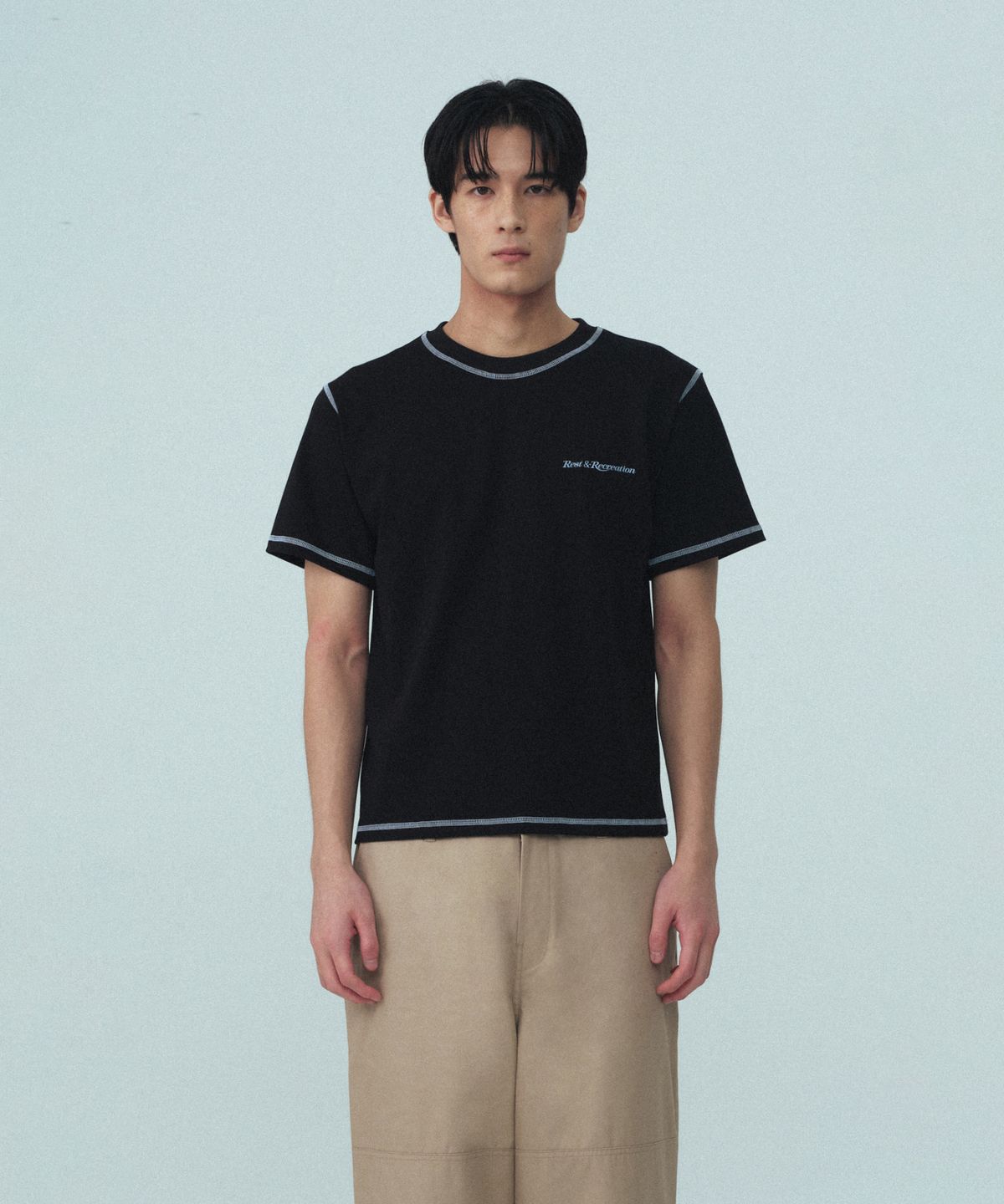 레스트앤레크레이션(REST&RECREATION) COLOR STITCH T-SHIRT - BLACK