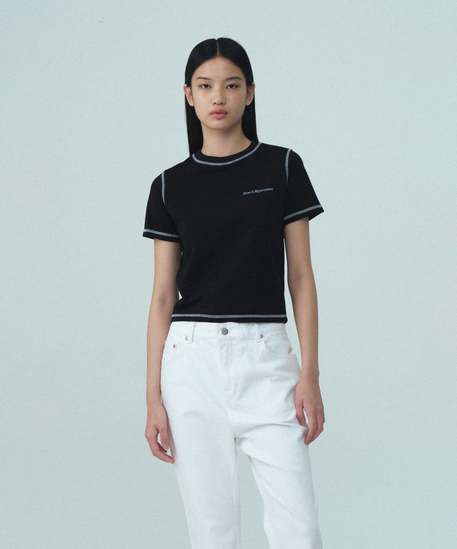 【Rest & Recreation】 COLOR STITCH T-SHIRT 3色 MUSINSA | REST&RECREATION COLOR STITCH T-SHIRT - BLACK