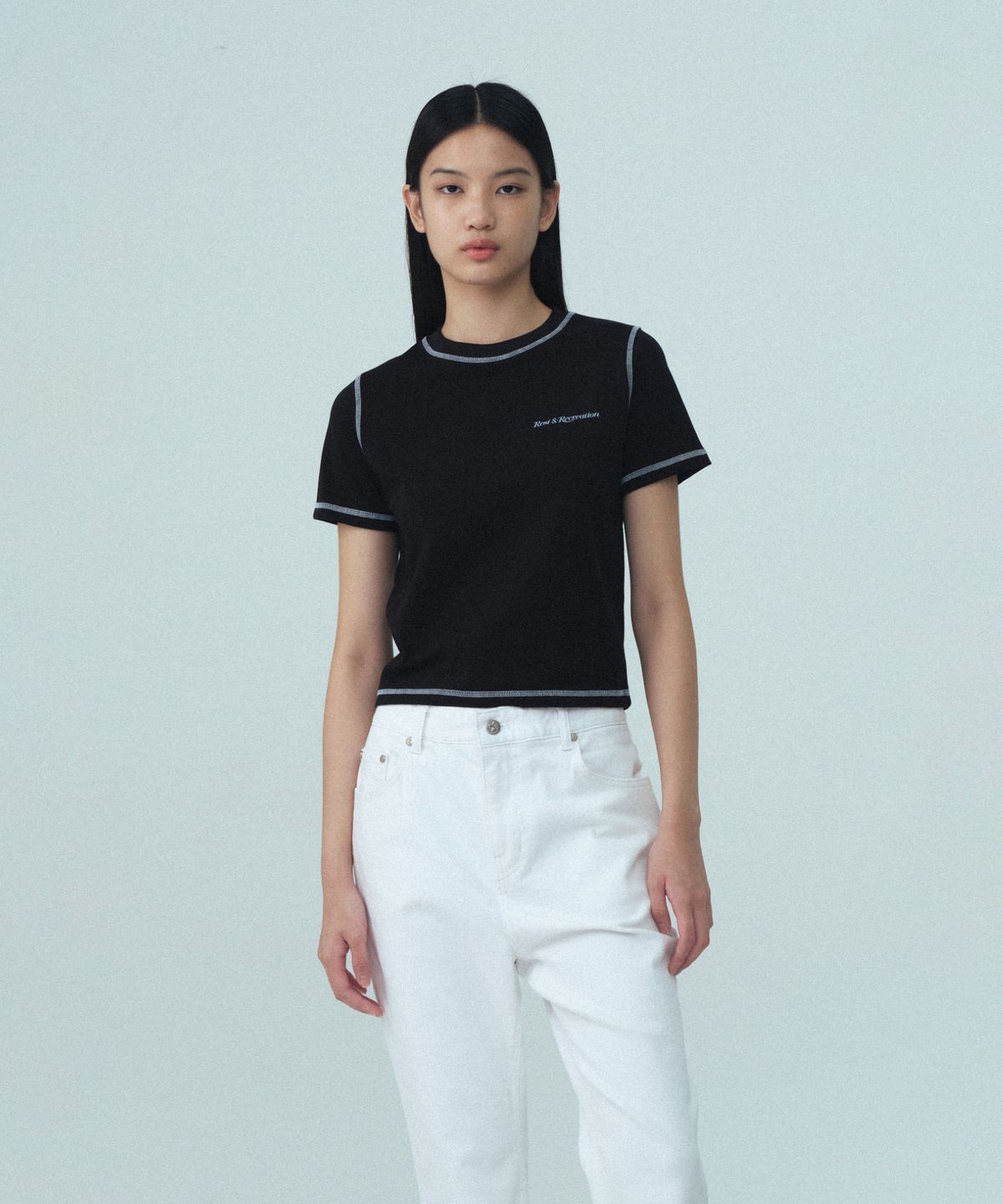 레스트앤레크레이션(REST&RECREATION) COLOR STITCH T-SHIRT - BLACK