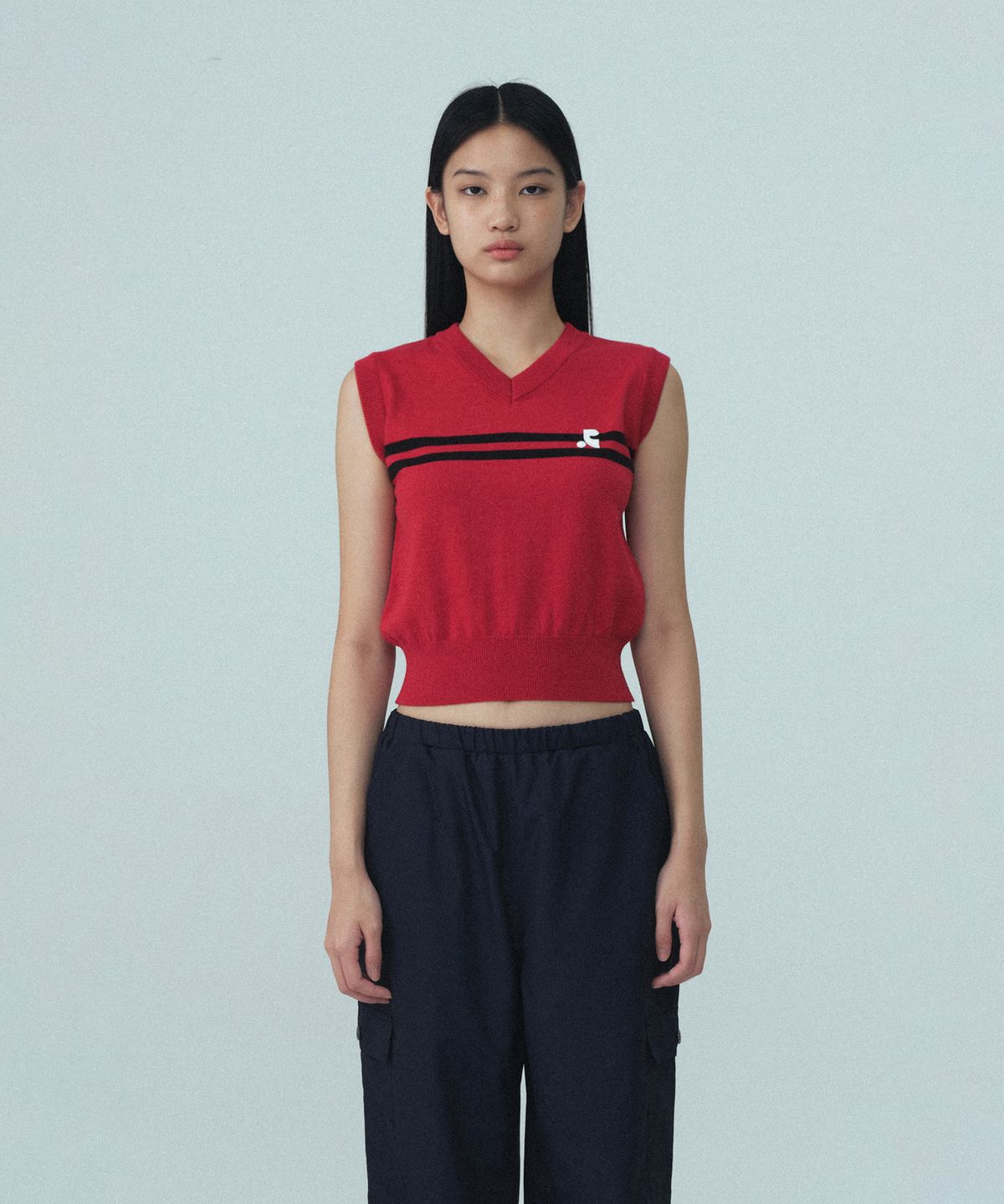 레스트앤레크레이션(REST&RECREATION) DOUBLE LINE KNIT VEST - RED