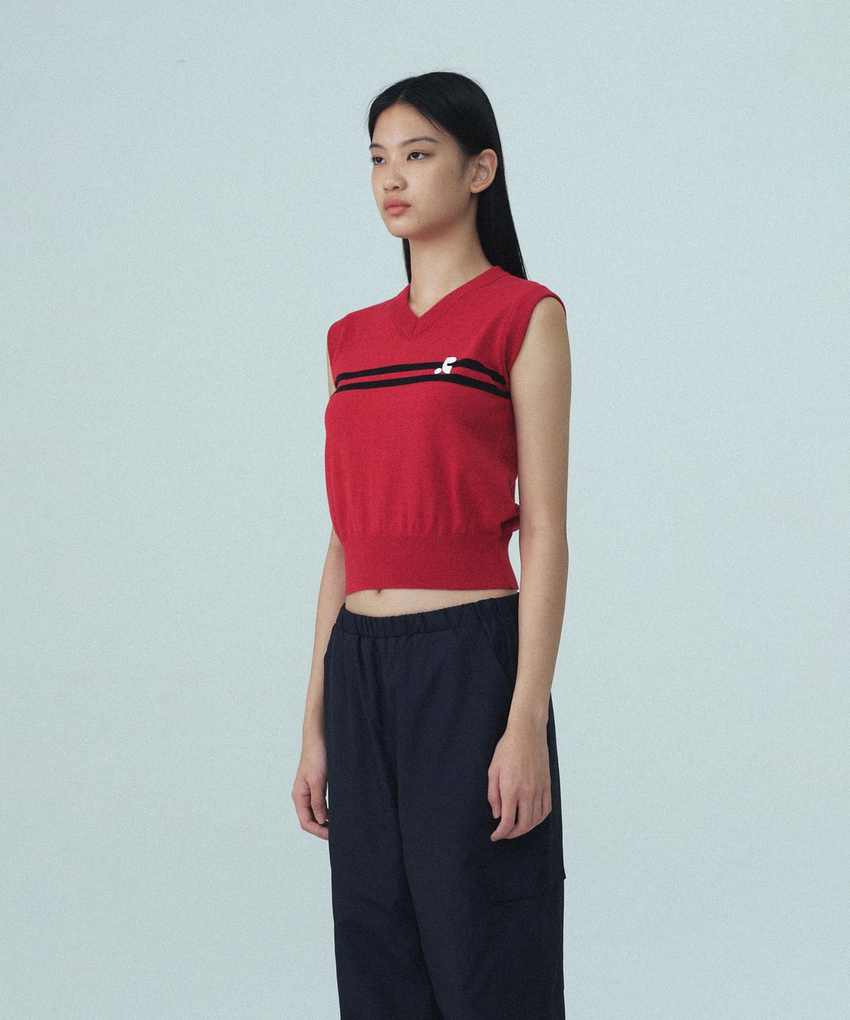 레스트앤레크레이션(REST&RECREATION) DOUBLE LINE KNIT VEST - RED