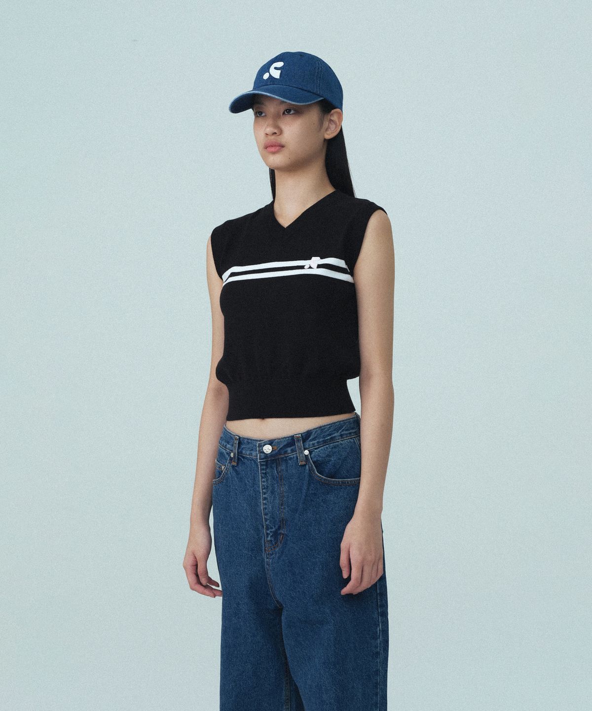 레스트앤레크레이션(REST&RECREATION) DOUBLE LINE KNIT VEST - BLACK