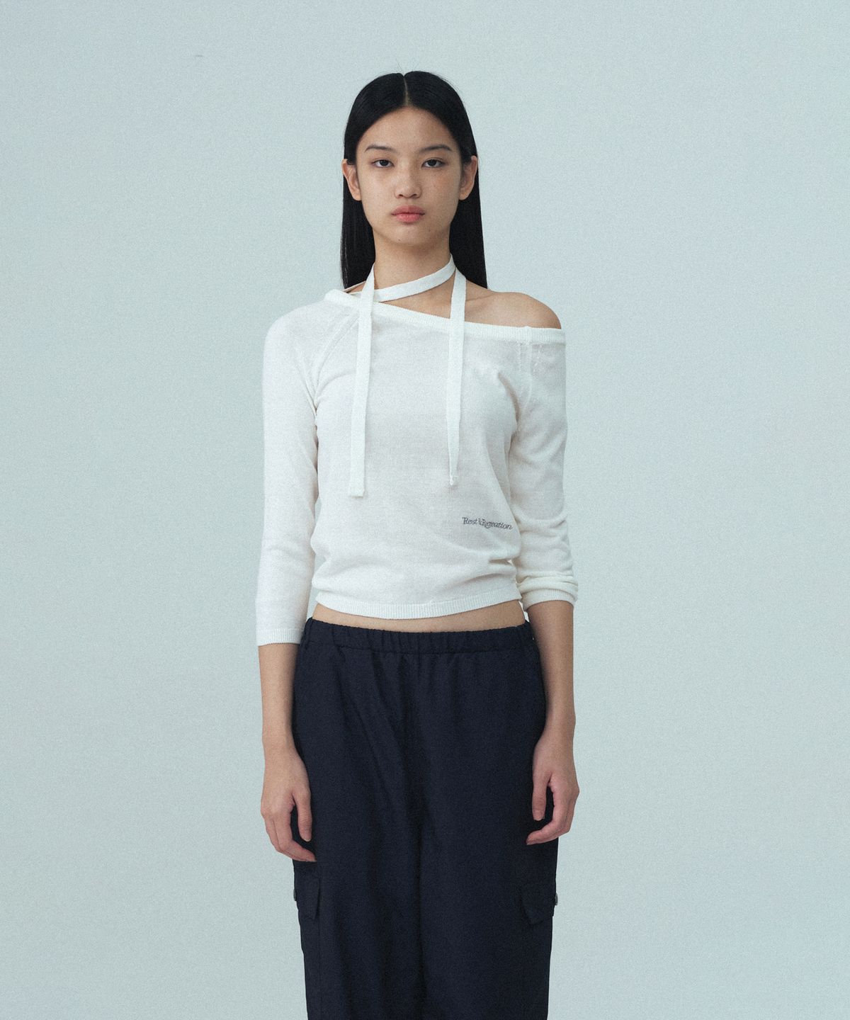 레스트앤레크레이션(REST&RECREATION) ONE-SHOULDER KNIT TOP - IVORY