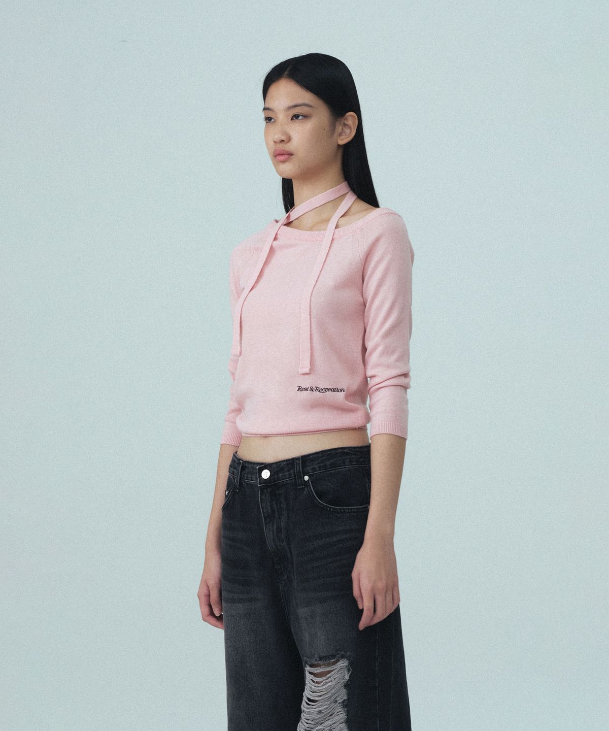 레스트앤레크레이션(REST&RECREATION) ONE-SHOULDER KNIT TOP - PINK