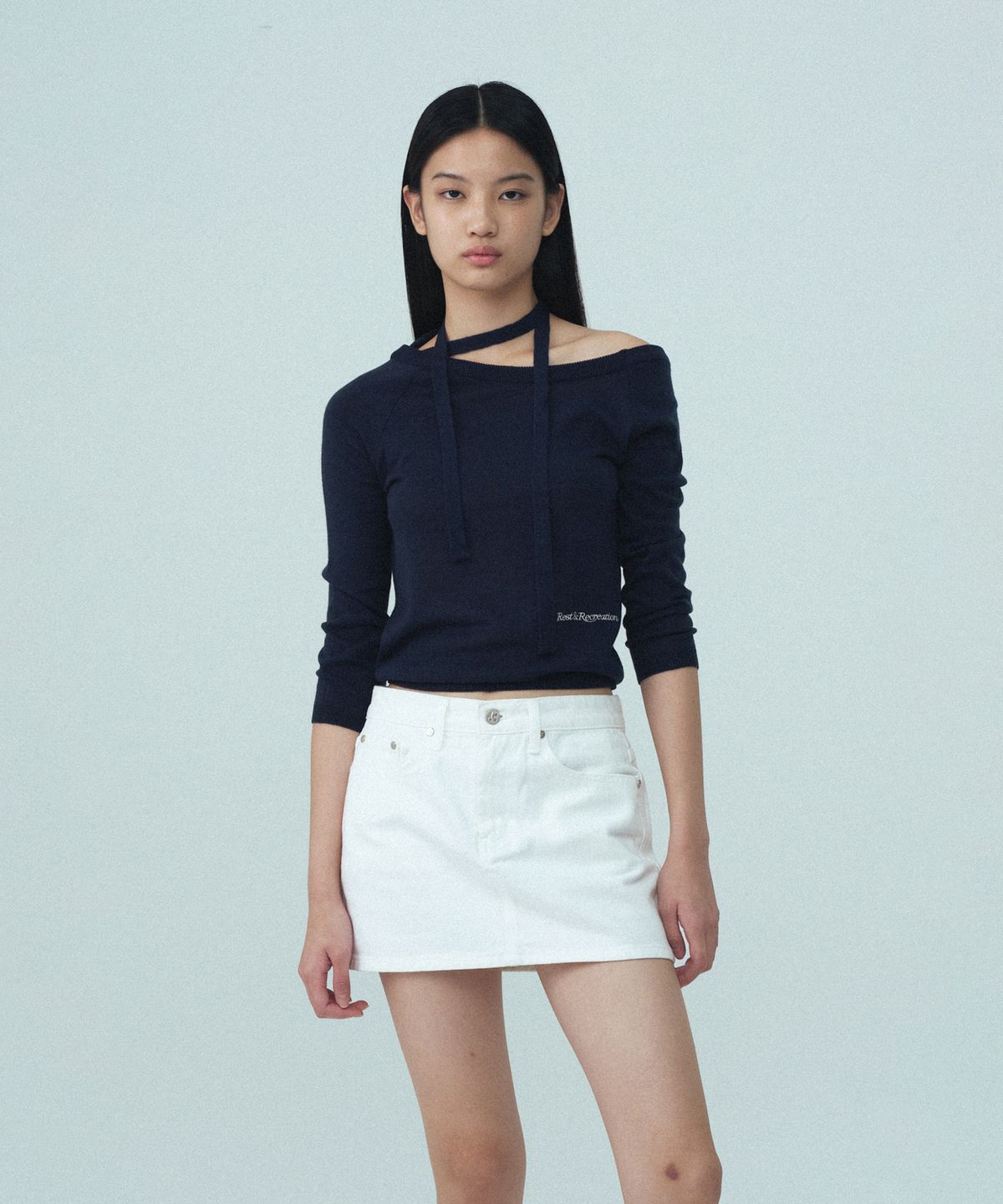 레스트앤레크레이션(REST&RECREATION) ONE-SHOULDER KNIT TOP - NAVY