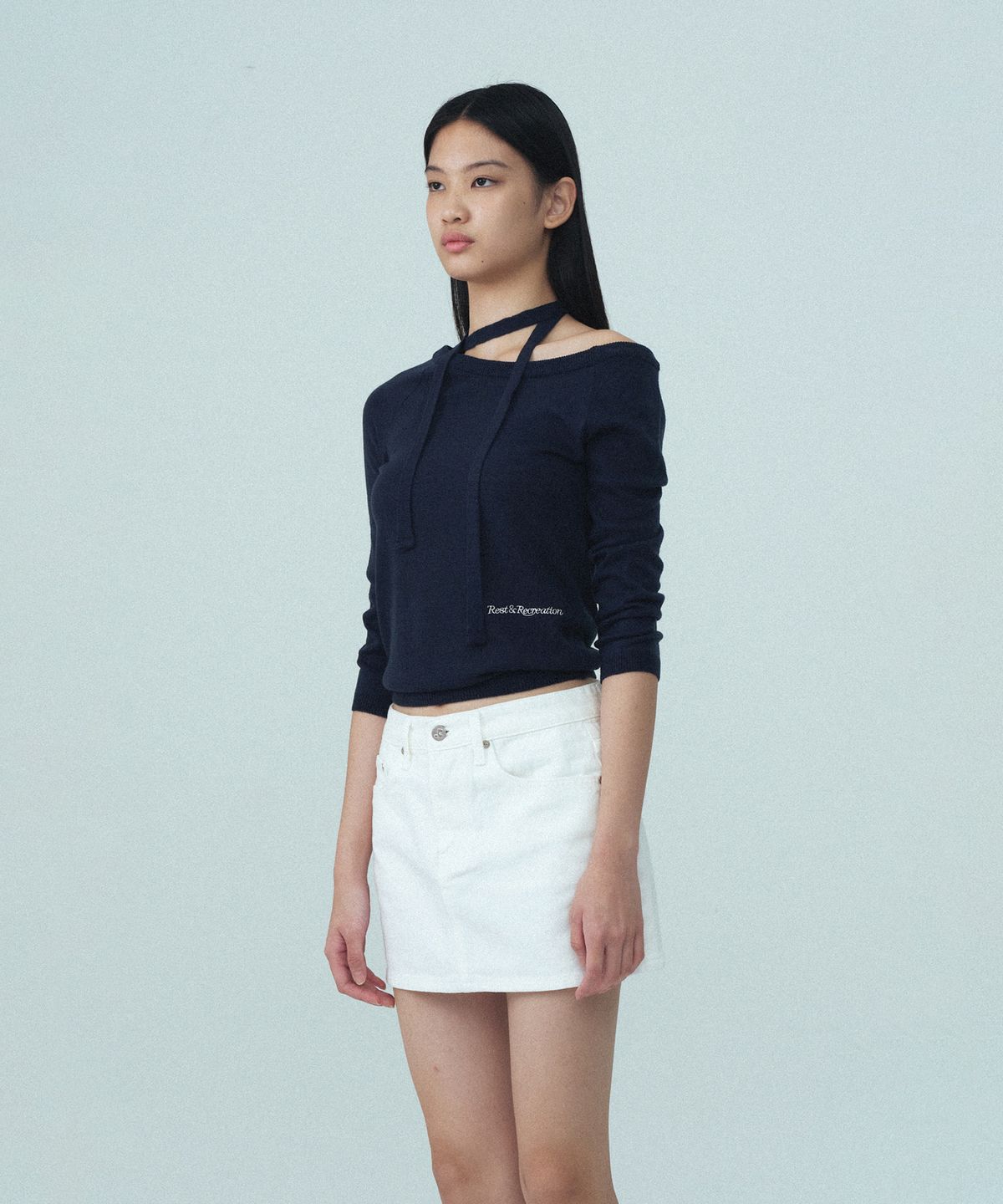 레스트앤레크레이션(REST&RECREATION) ONE-SHOULDER KNIT TOP - NAVY