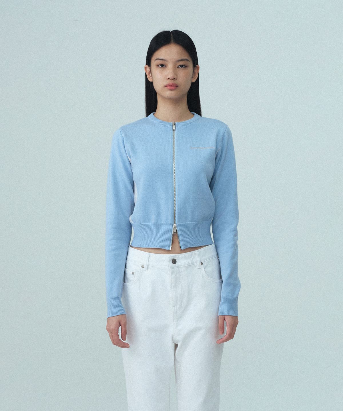레스트앤레크레이션(REST&RECREATION) ROUND NECK KNIT ZIP-UP - SKY BLUE