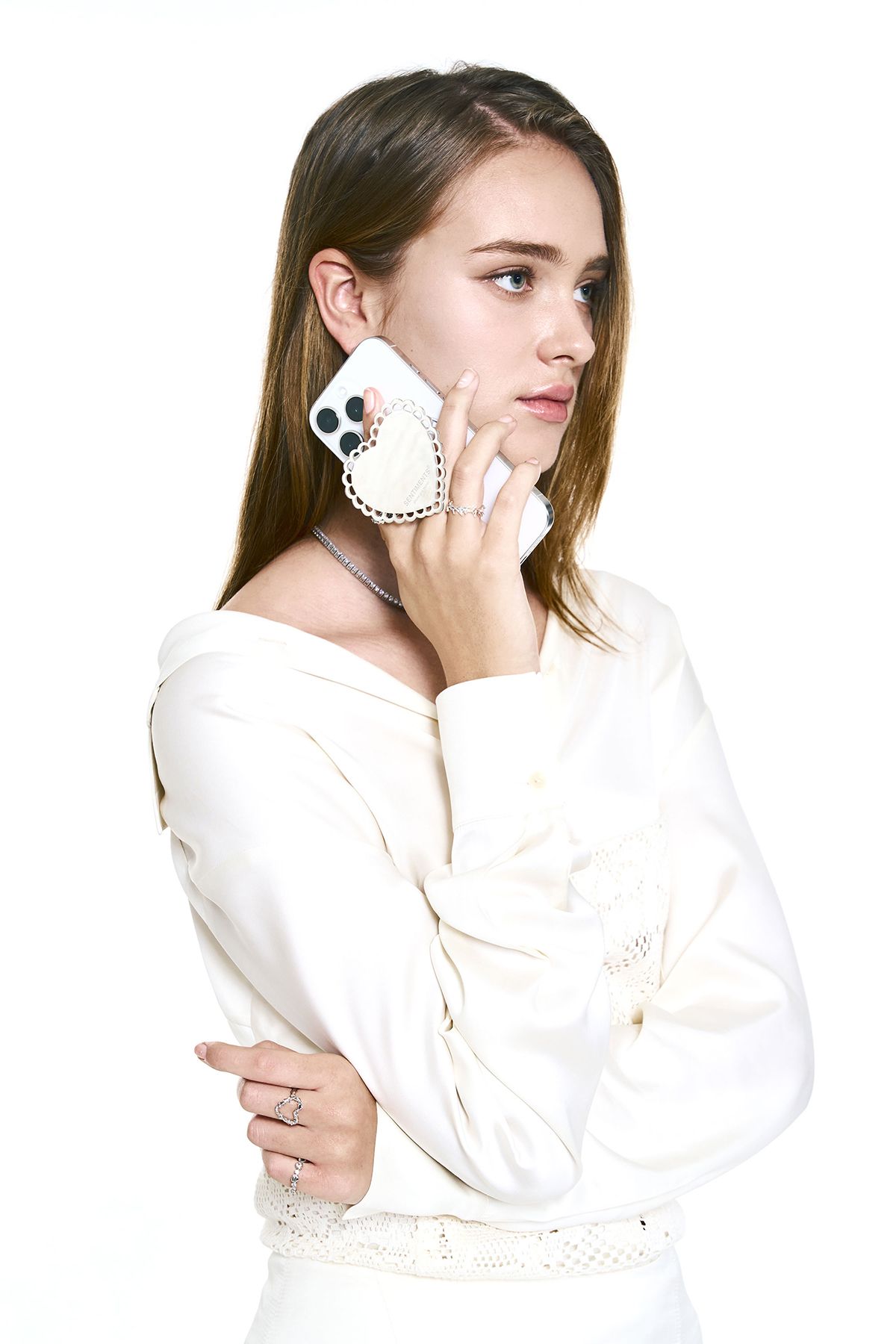 센티멍(SENTIMENTS) NO.602 [SILVER] HEART MIRROR PHONE GRIP