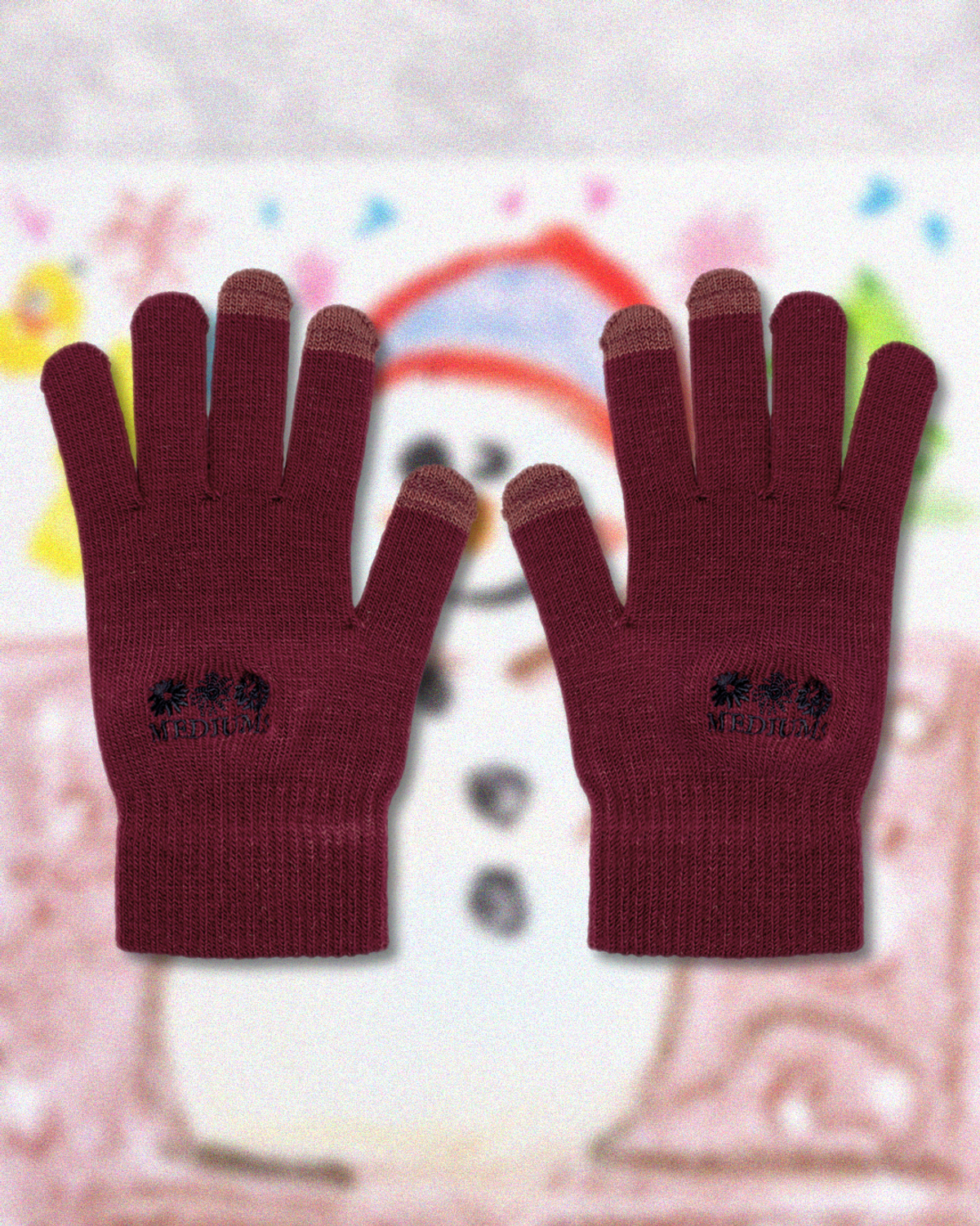 미디엄스(MEDIUMS) Sunflower Logo Gloves - Burgundy (해바라기 로고 장갑)