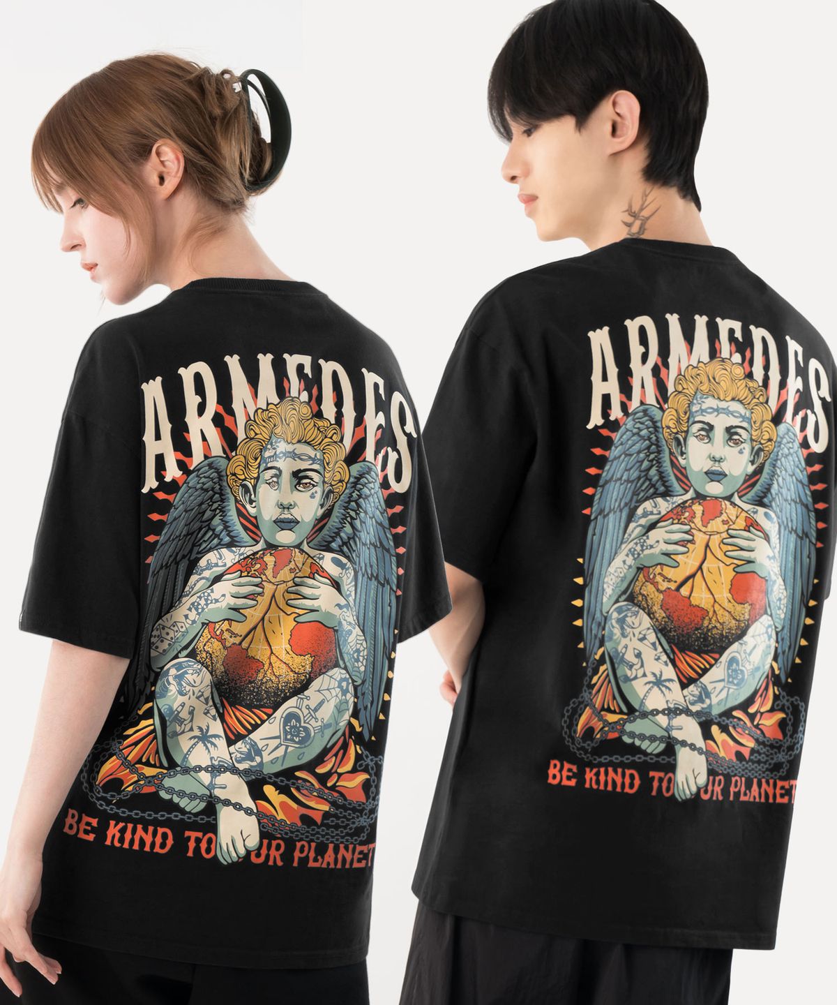 아르메데스(ARMEDES) [2PACK] 면 16수 오버핏 아트그래픽 반팔티셔츠 (1024)