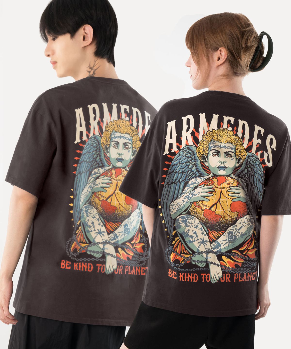 아르메데스(ARMEDES) [2PACK] 면 16수 오버핏 아트그래픽 반팔티셔츠 (1024)