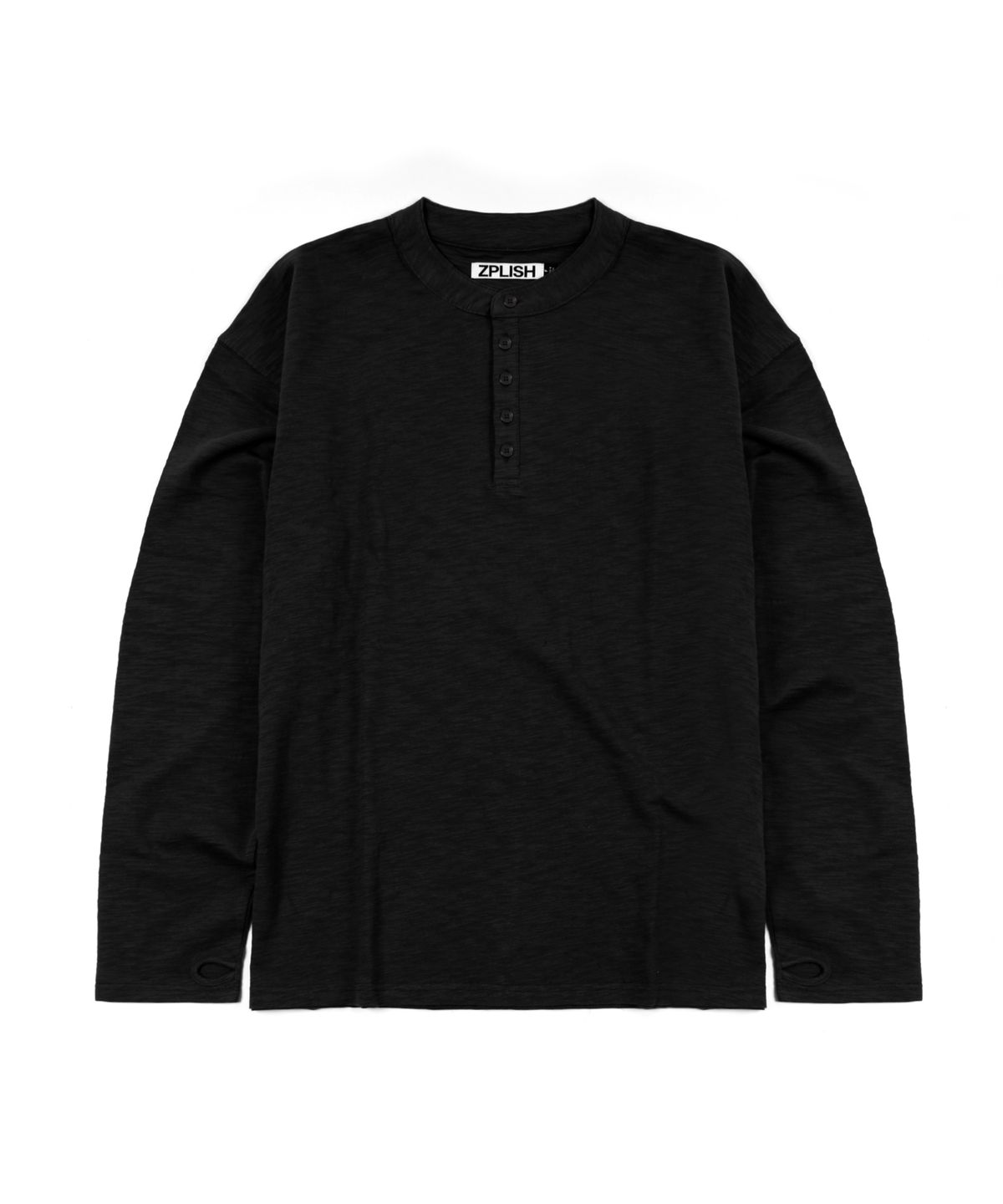 지플리시(ZPLISH) 슬라브 헨리넥 핑거홀 블랙