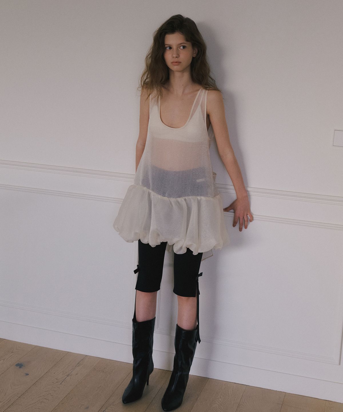 오버듀플레어(OVERDUEFLAIR) ORGANZA BALLOON MINI DRESS_CREAM