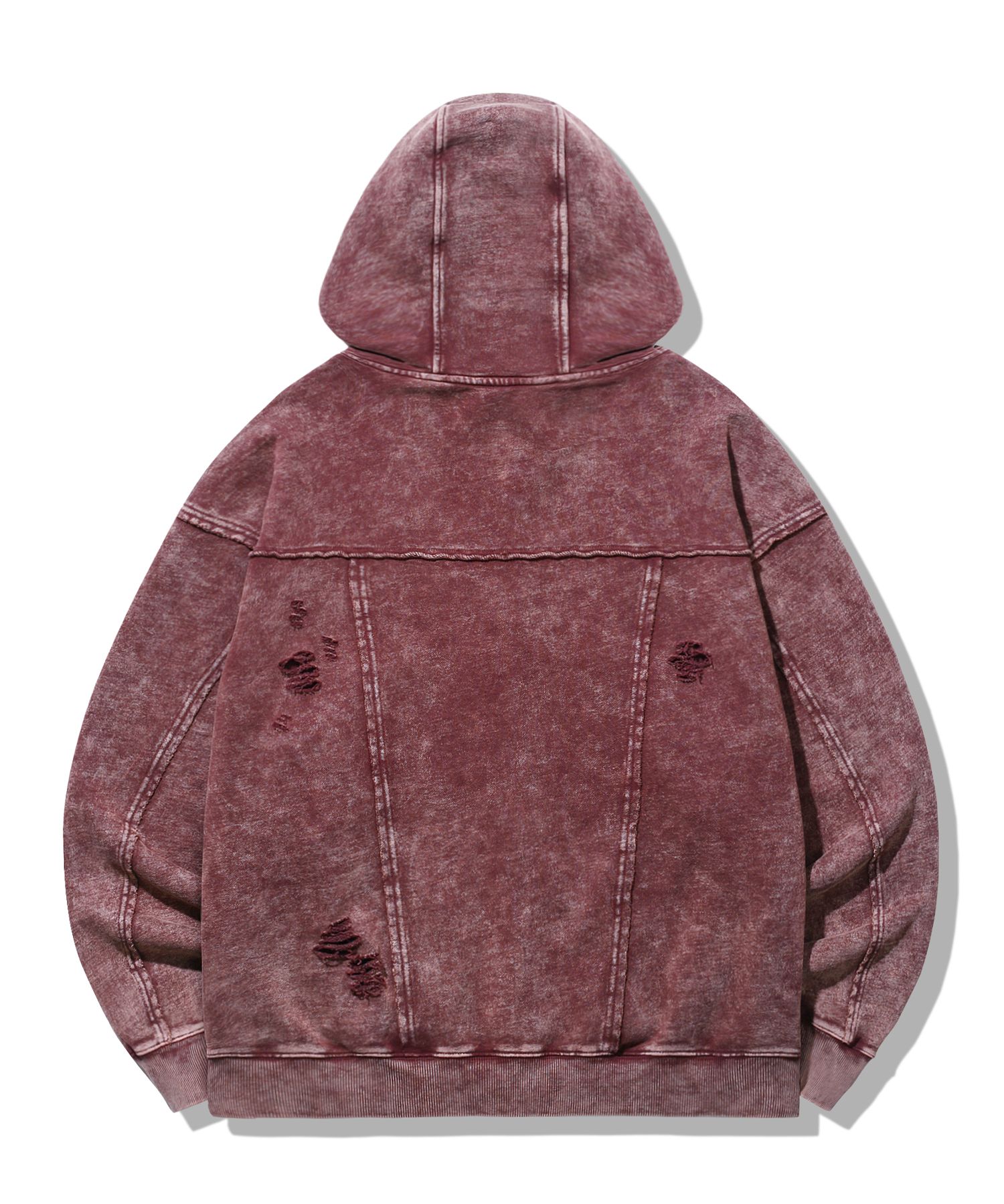 MUSINSA | TRILLION Overfit Destroyed Pigment Hooded Zip-Up [Red]