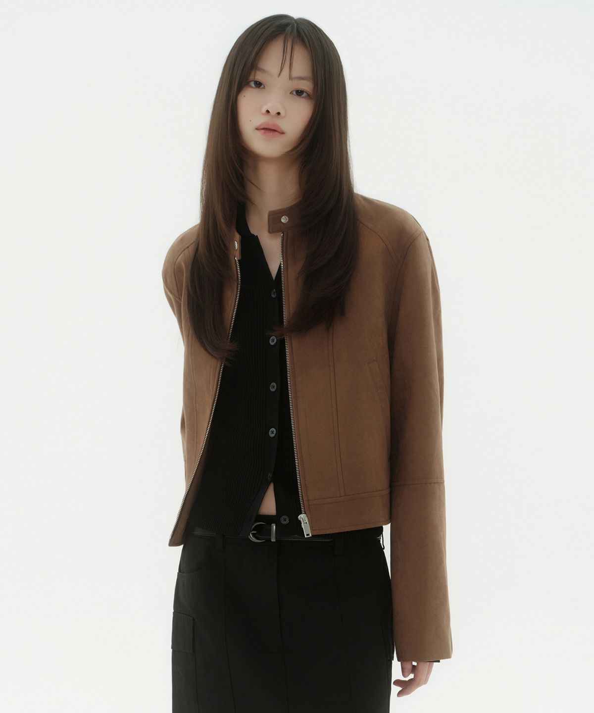 무신사 스탠다드 우먼(MUSINSA STANDARD WOMAN) 우먼즈 신세틱 스웨이드 레이서 재킷 [브라운]