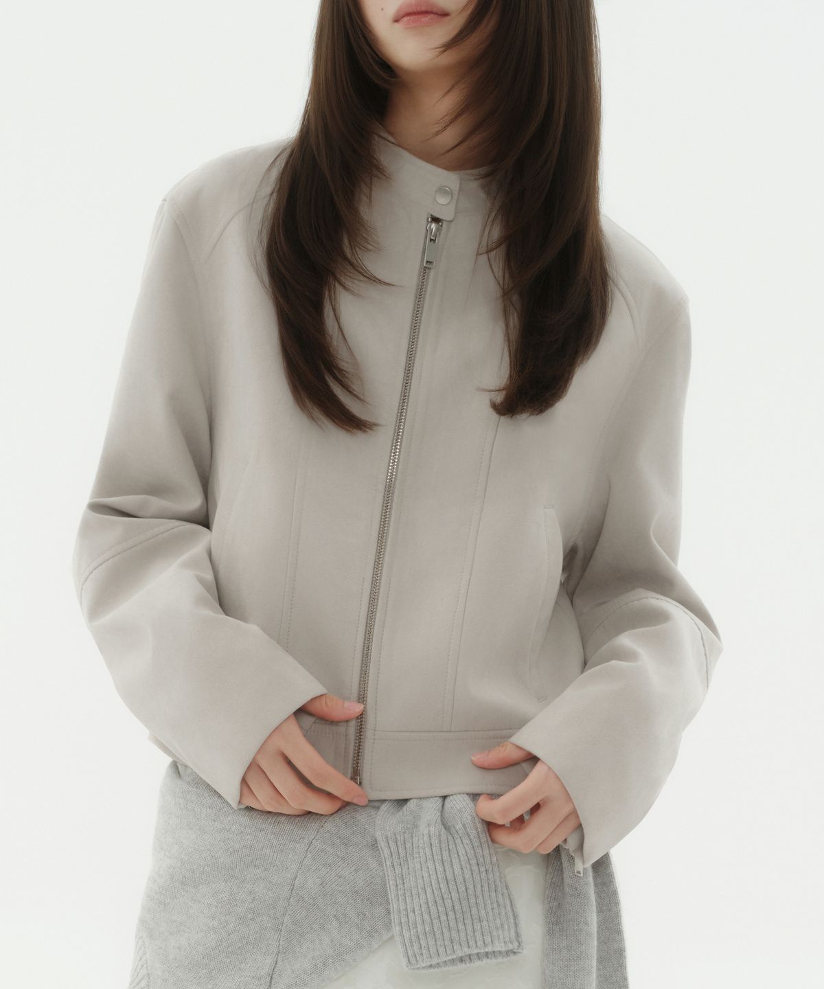 무신사 스탠다드 우먼(MUSINSA STANDARD WOMAN) 우먼즈 신세틱 스웨이드 레이서 재킷 [머쉬룸]