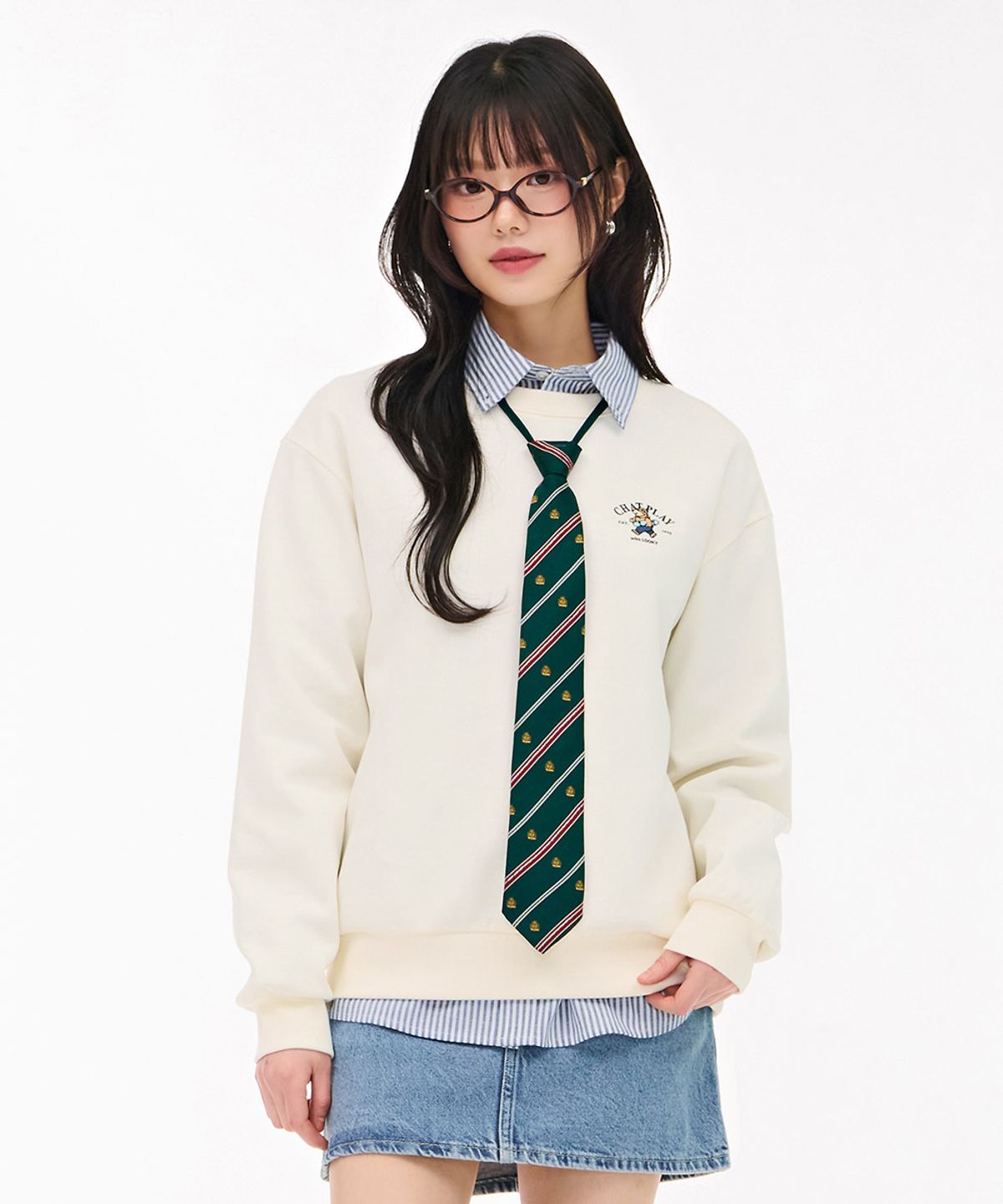 체이스컬트(CHASECULT) 공용 캐릭터 그래픽 맨투맨 티셔츠-아이보리