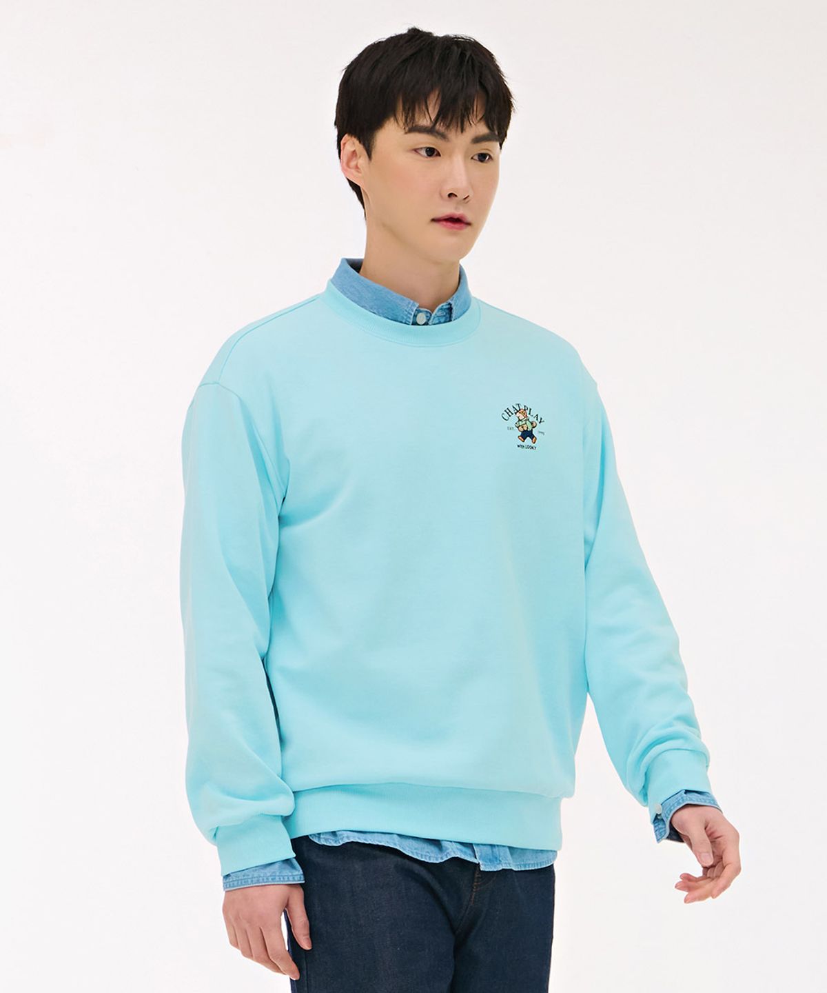 체이스컬트(CHASECULT) 공용 캐릭터 그래픽 맨투맨 티셔츠-스카이블루