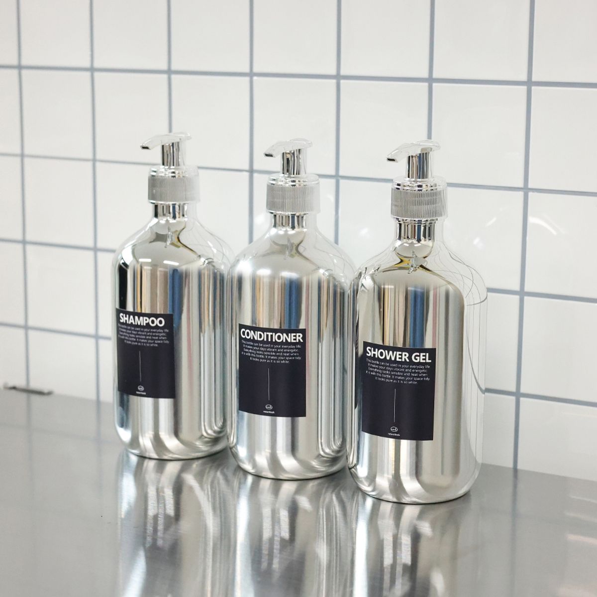 뉴앤룩(NEWNLOOK) [3pack] 원형 디스펜서 리필용기 호텔디스펜서 실버 샴푸공병 500ml