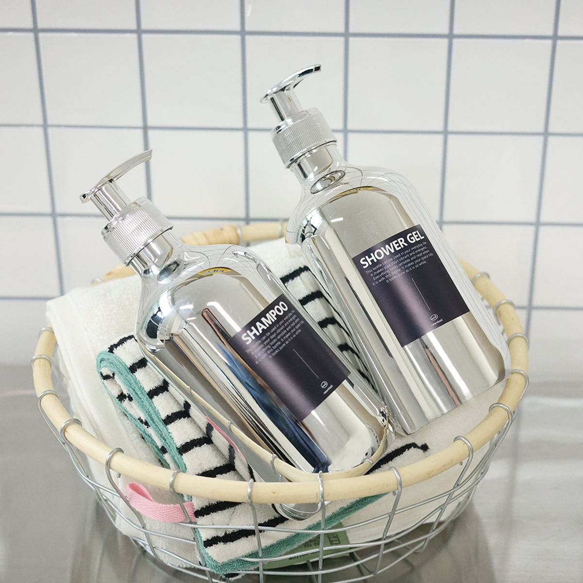 뉴앤룩(NEWNLOOK) [3pack] 원형 디스펜서 리필용기 호텔디스펜서 실버 샴푸공병 500ml