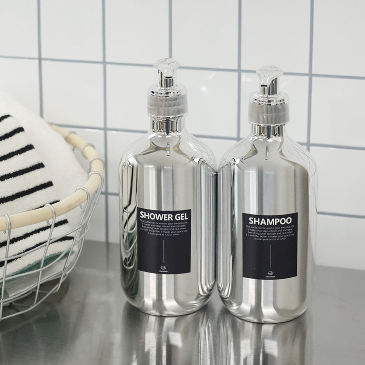 뉴앤룩(NEWNLOOK) [3pack] 원형 디스펜서 리필용기 호텔디스펜서 실버 샴푸공병 500ml