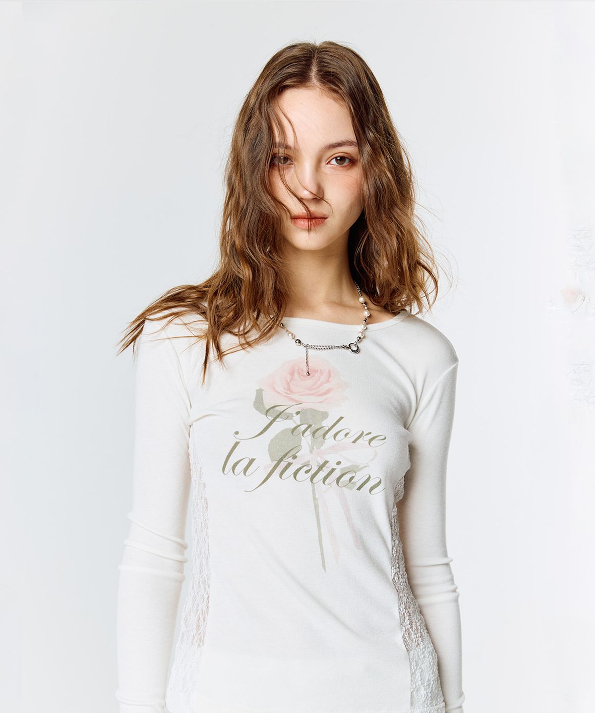 라티젠(LARTIGENT) L15 LACE SLIM T-SHIRT(WHITE)