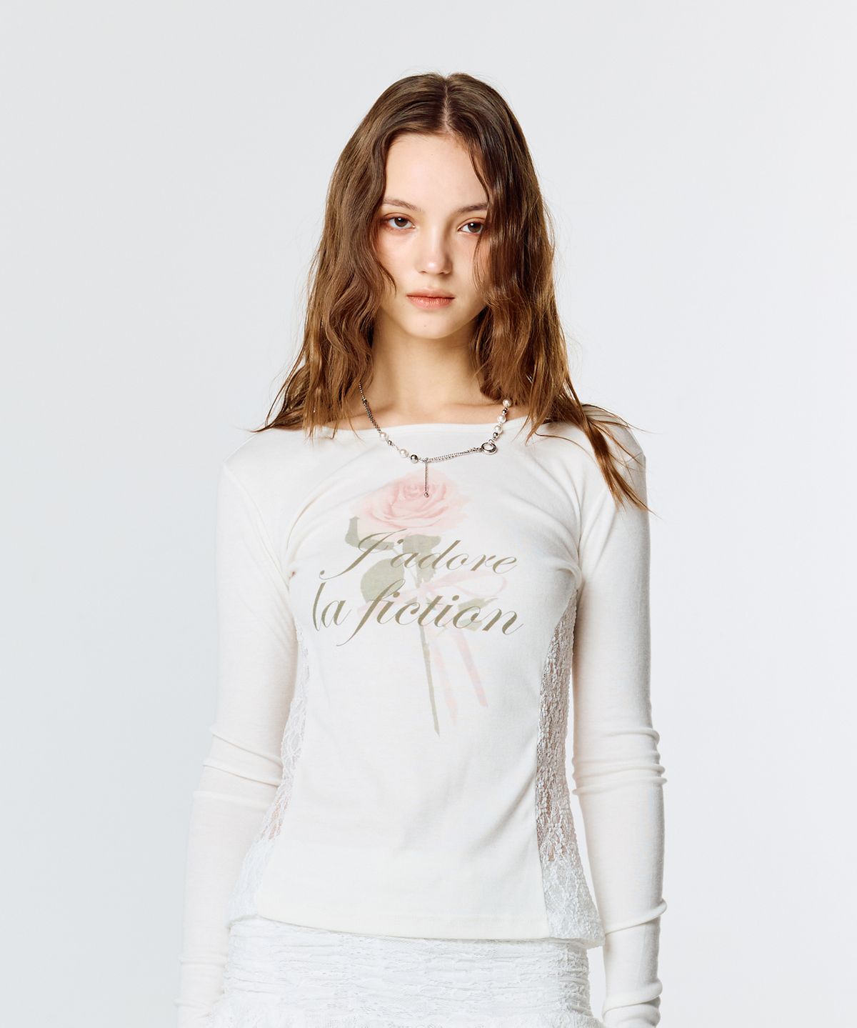 라티젠(LARTIGENT) L15 LACE SLIM T-SHIRT(WHITE)