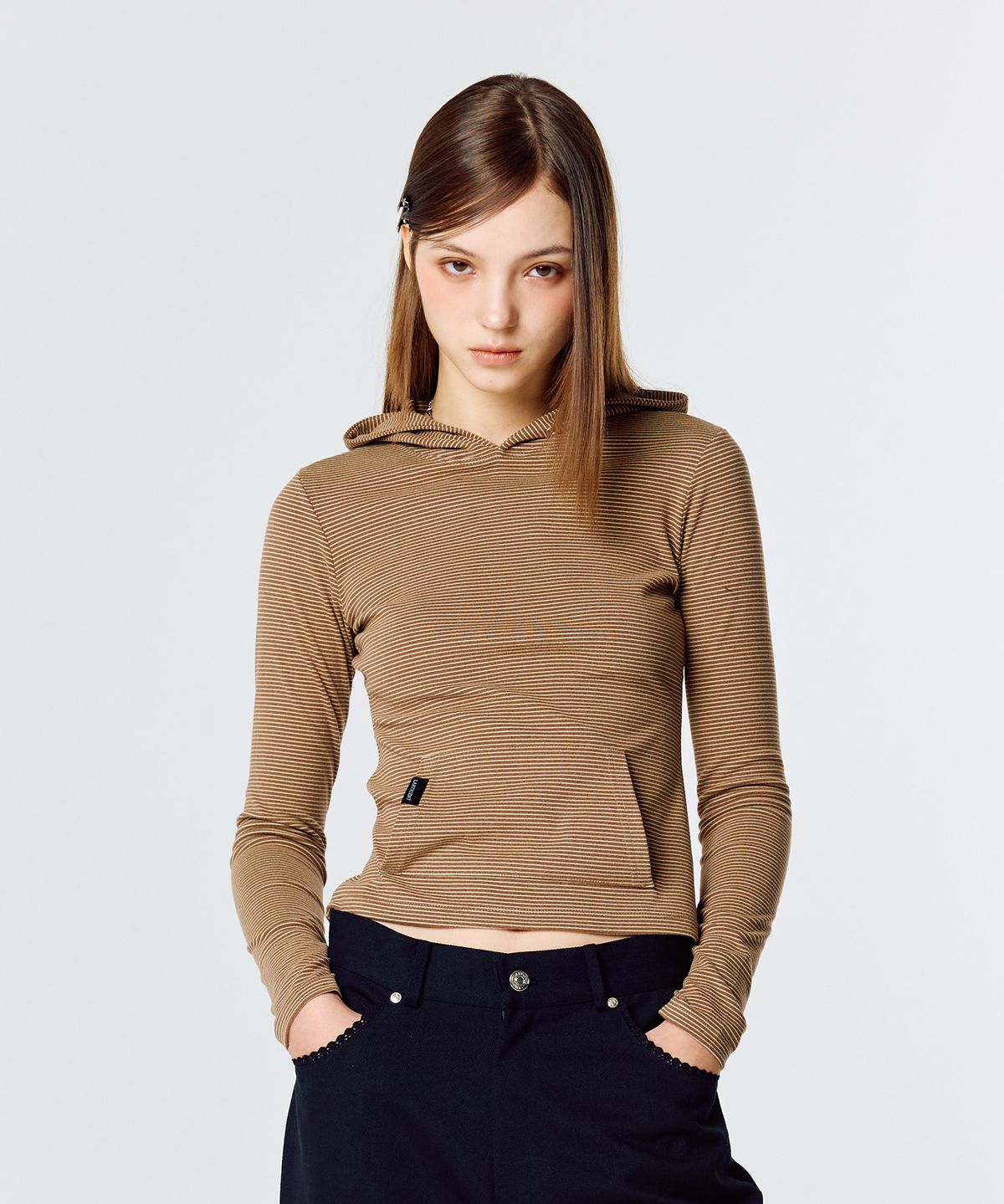 라티젠(LARTIGENT) L15 SLIM LONG HOOD TEE (BROWN)