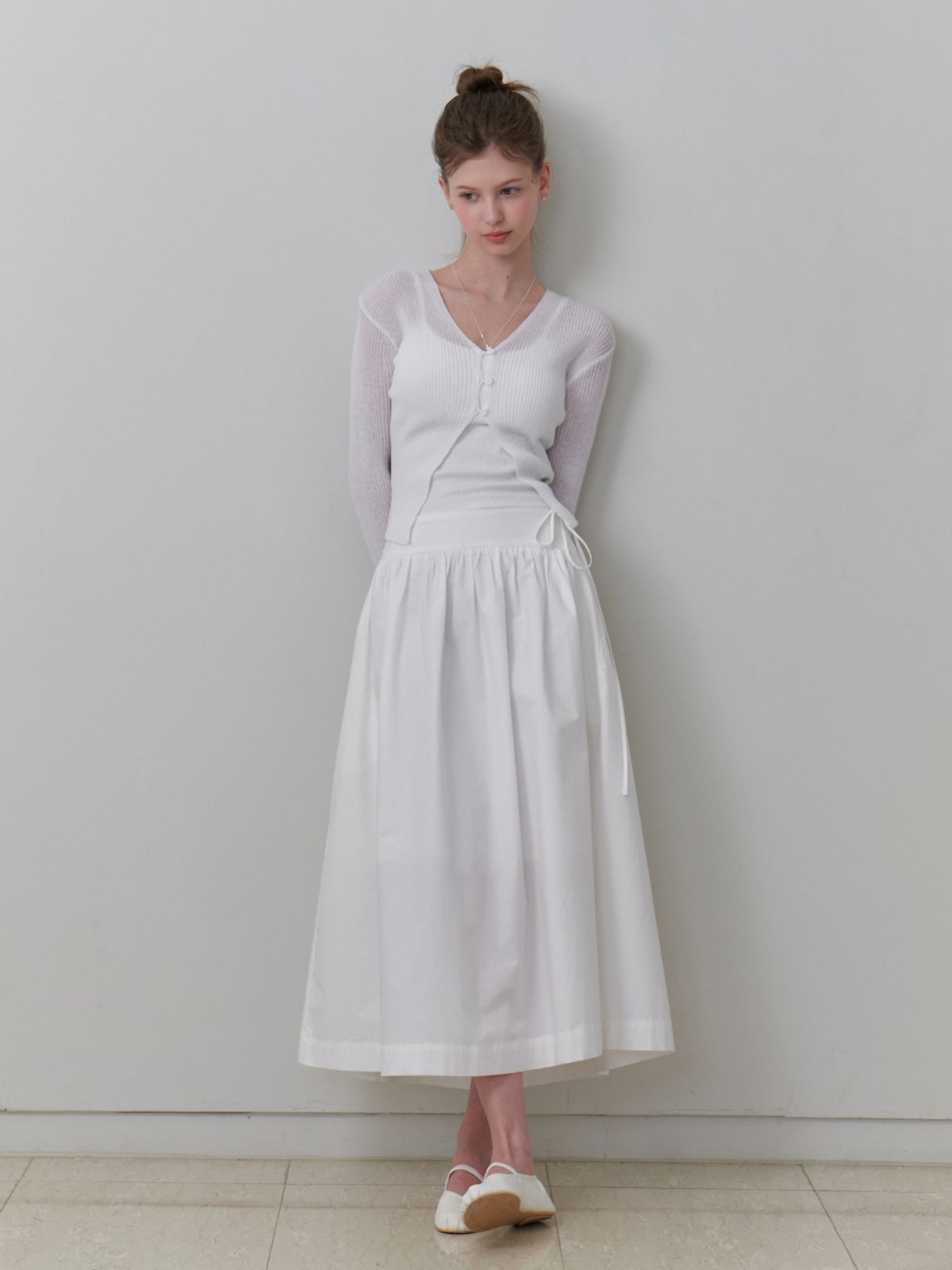 리엘(RE L) [15th] Linen 3 button cardigan (white)