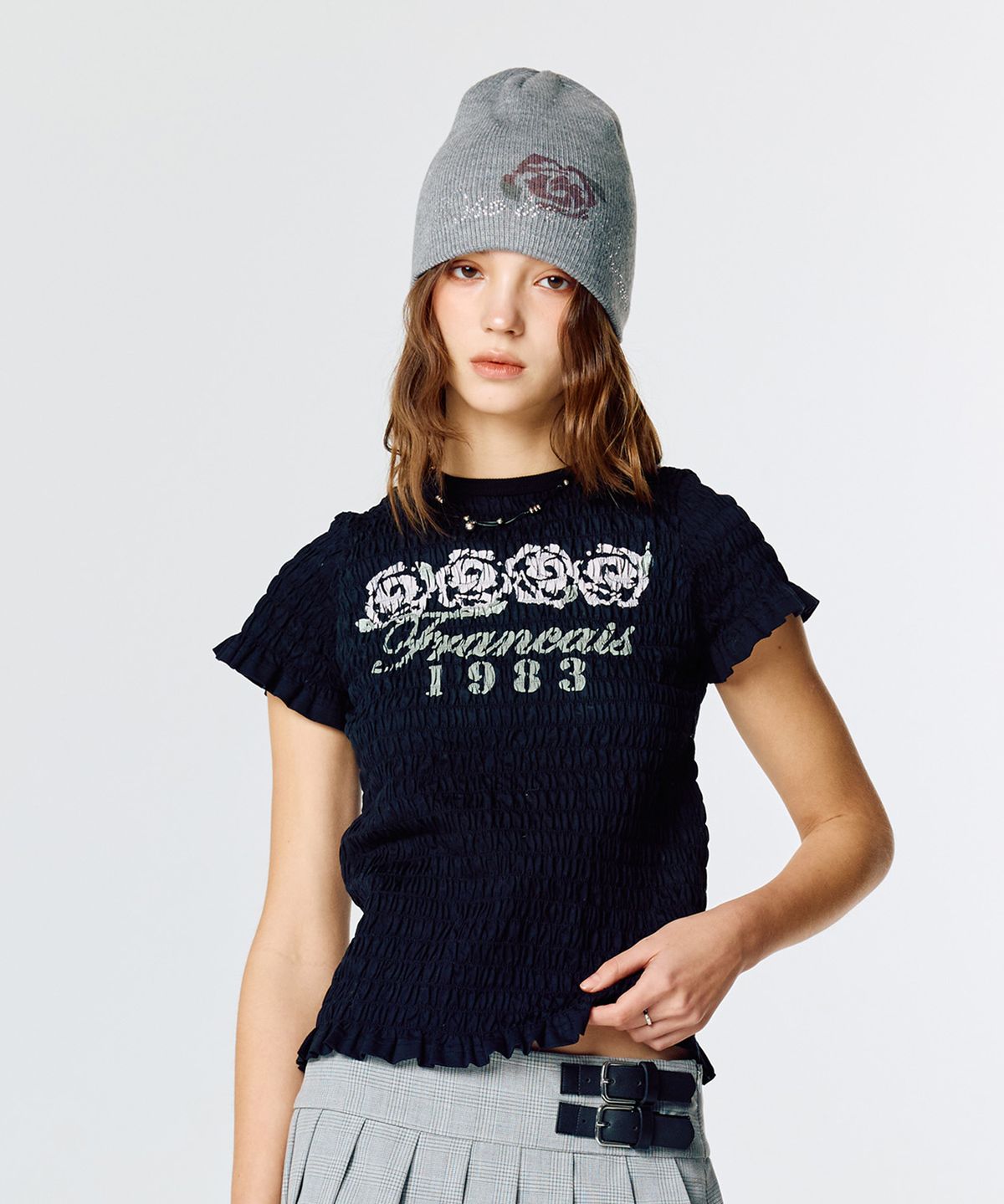 라티젠(LARTIGENT) L15 SMOKED SHIRRING T-SHIRT(BLACK)