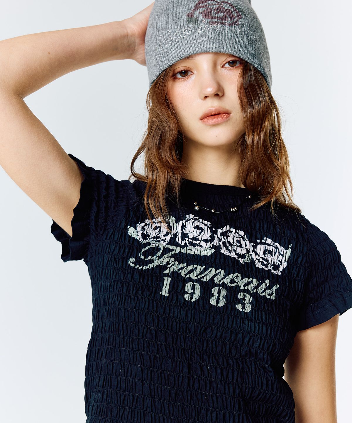 라티젠(LARTIGENT) L15 SMOKED SHIRRING T-SHIRT(BLACK)