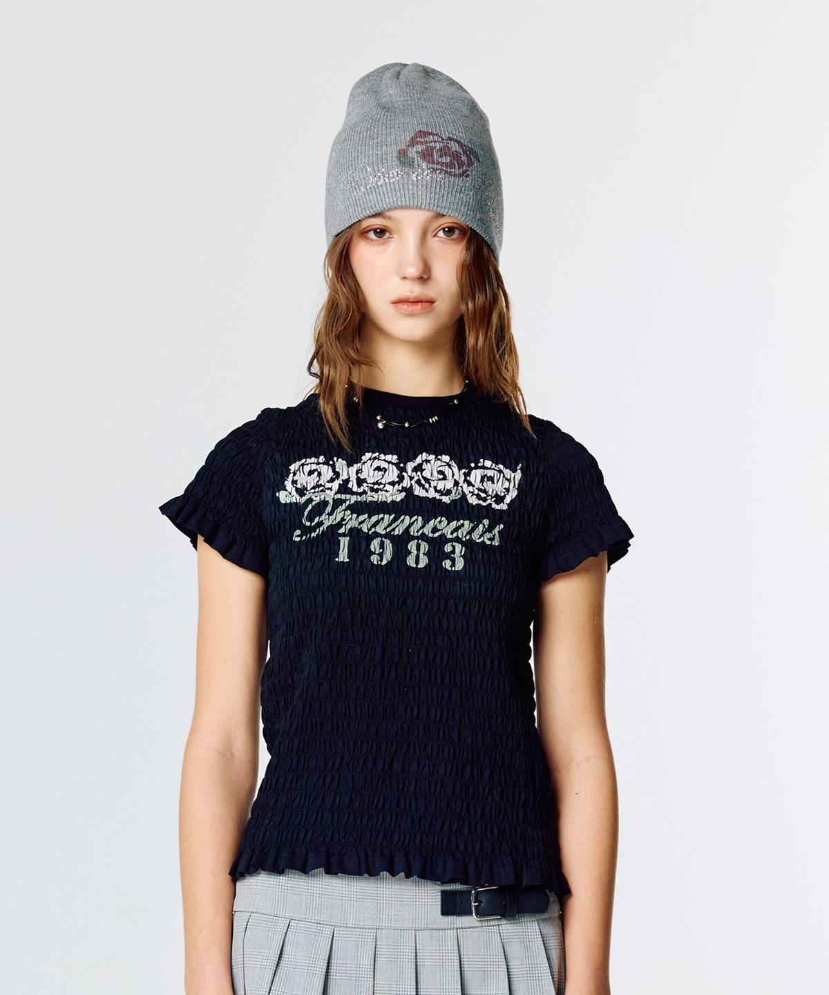 라티젠(LARTIGENT) L15 SMOKED SHIRRING T-SHIRT(BLACK)