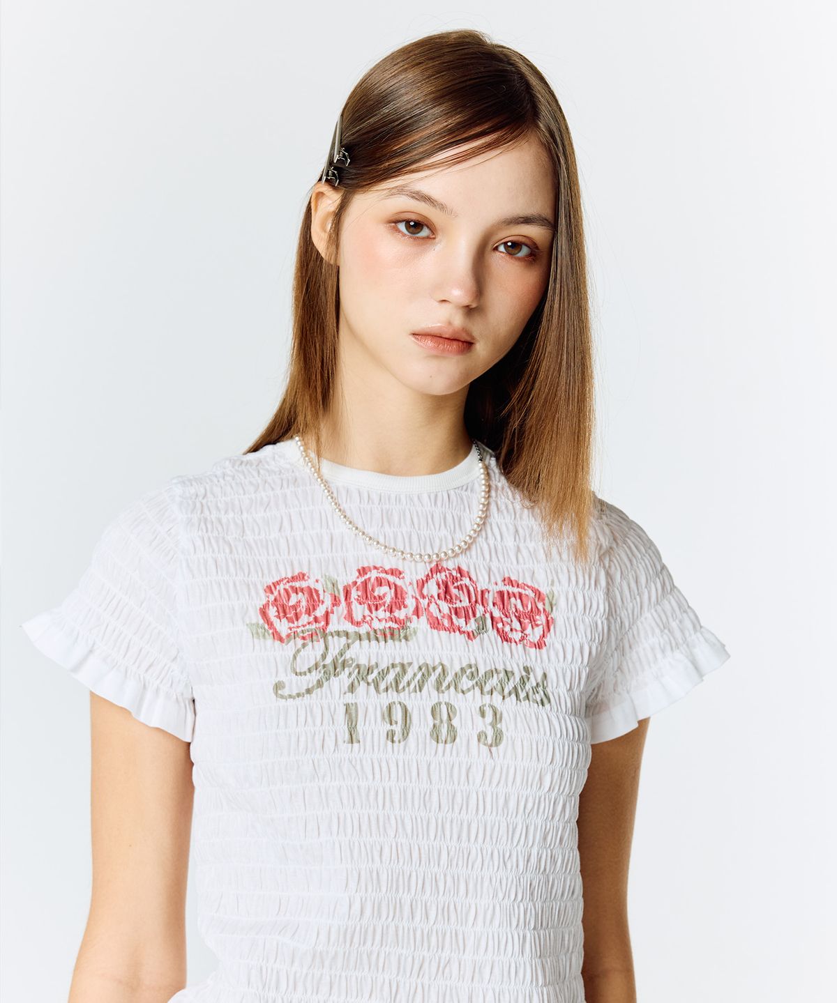 라티젠(LARTIGENT) L15 SMOKED SHIRRING T-SHIRT(WHITE)